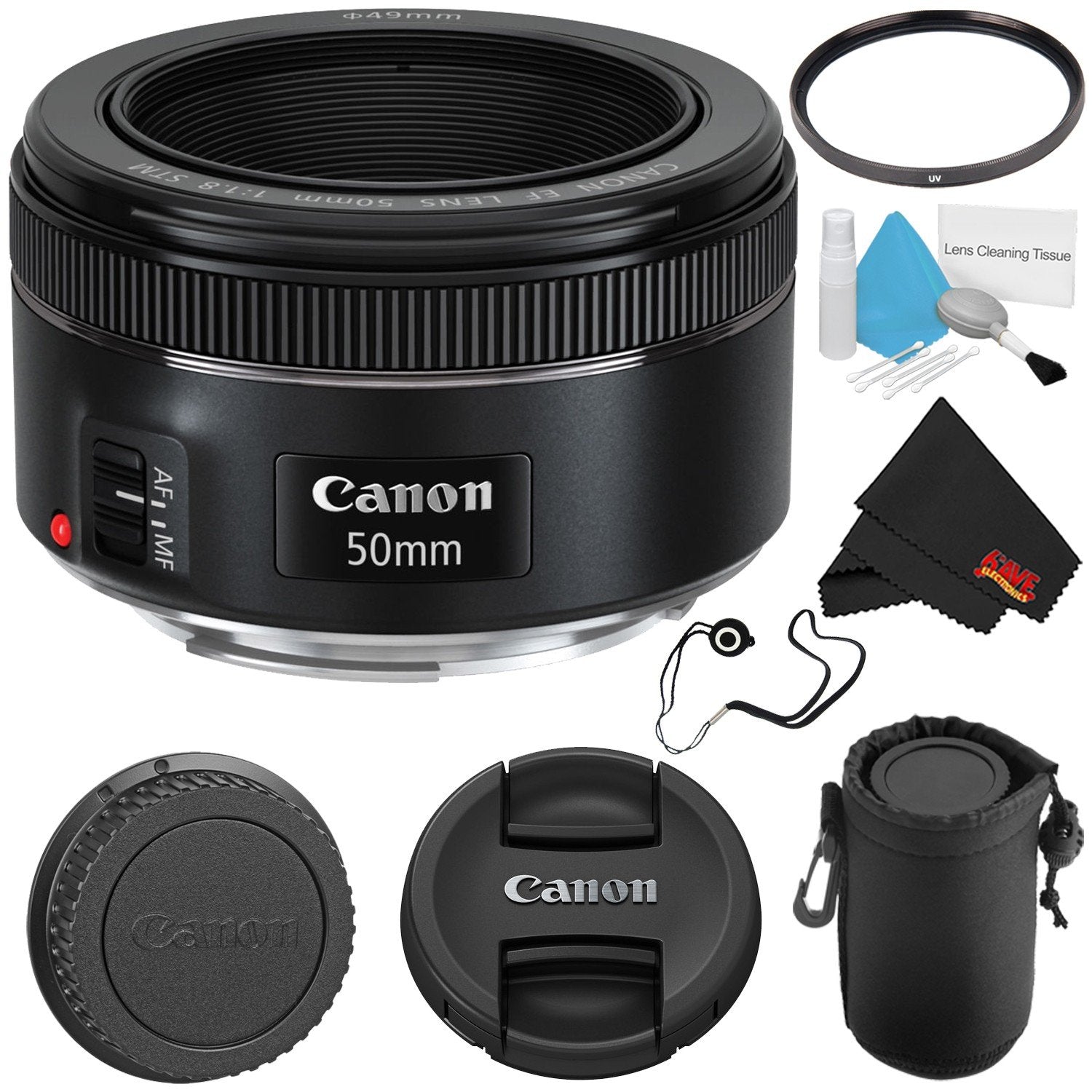 Canon EF 50mm f/1.8 STM Lens 0570C002 - Essential Bundle - International Version