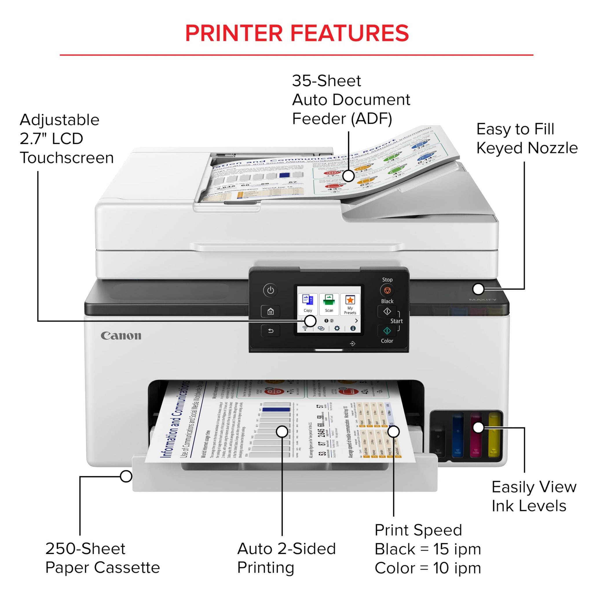 Canon MegaTank MAXIFY GX2020 All-in-One Wireless Color Printer - Print, Copy, Scan with Duplex Printing - Refillable Tank System, Compact Desktop Design - Wireless Print Scan Copy for Home & Office