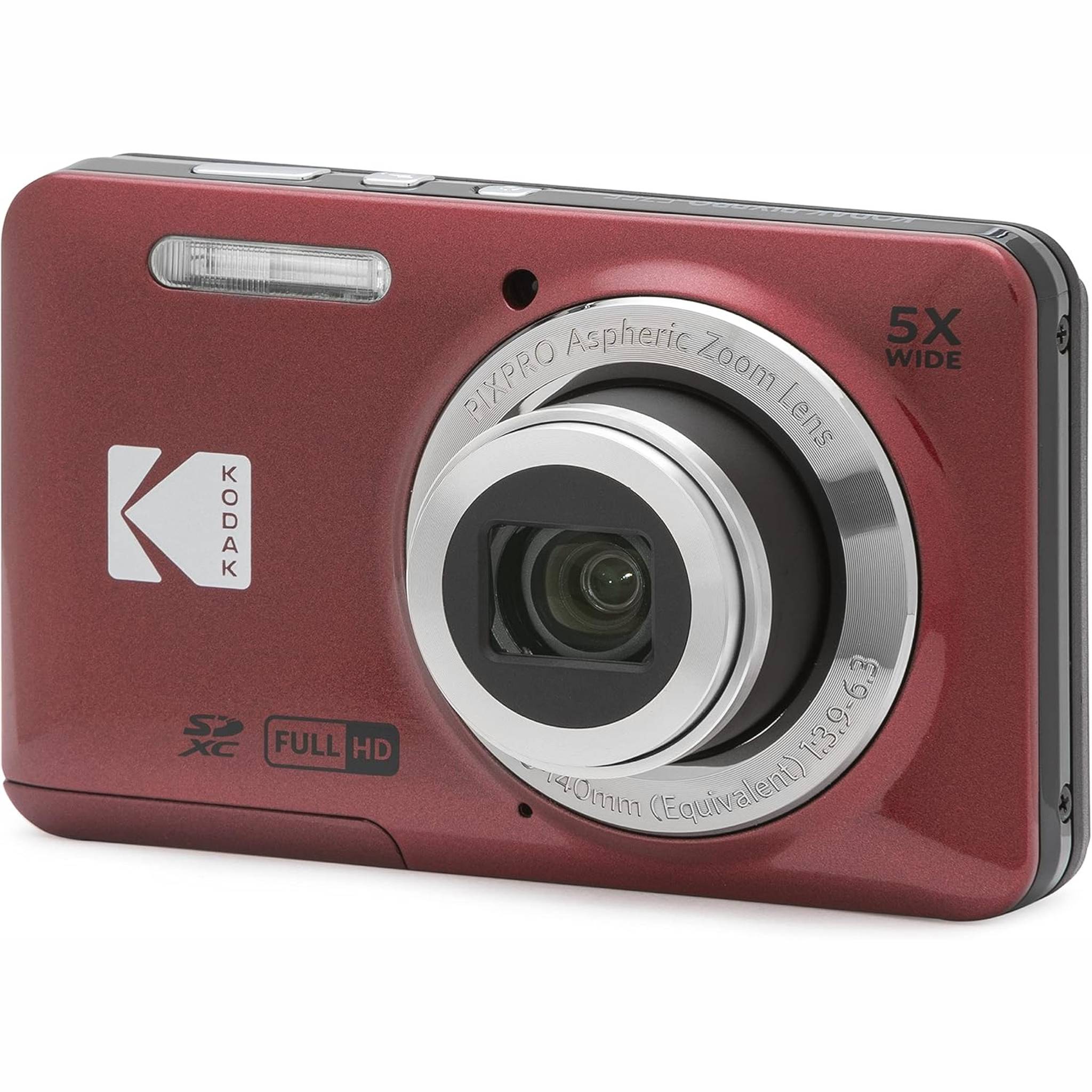 KODAK PIXPRO FZ55-RD 16MP Digital Camera 5X Optical Zoom 28mm Wide Angle 1080P Full HD Video 2.7" LCD Vlogging Camera Red Packaging May Vary