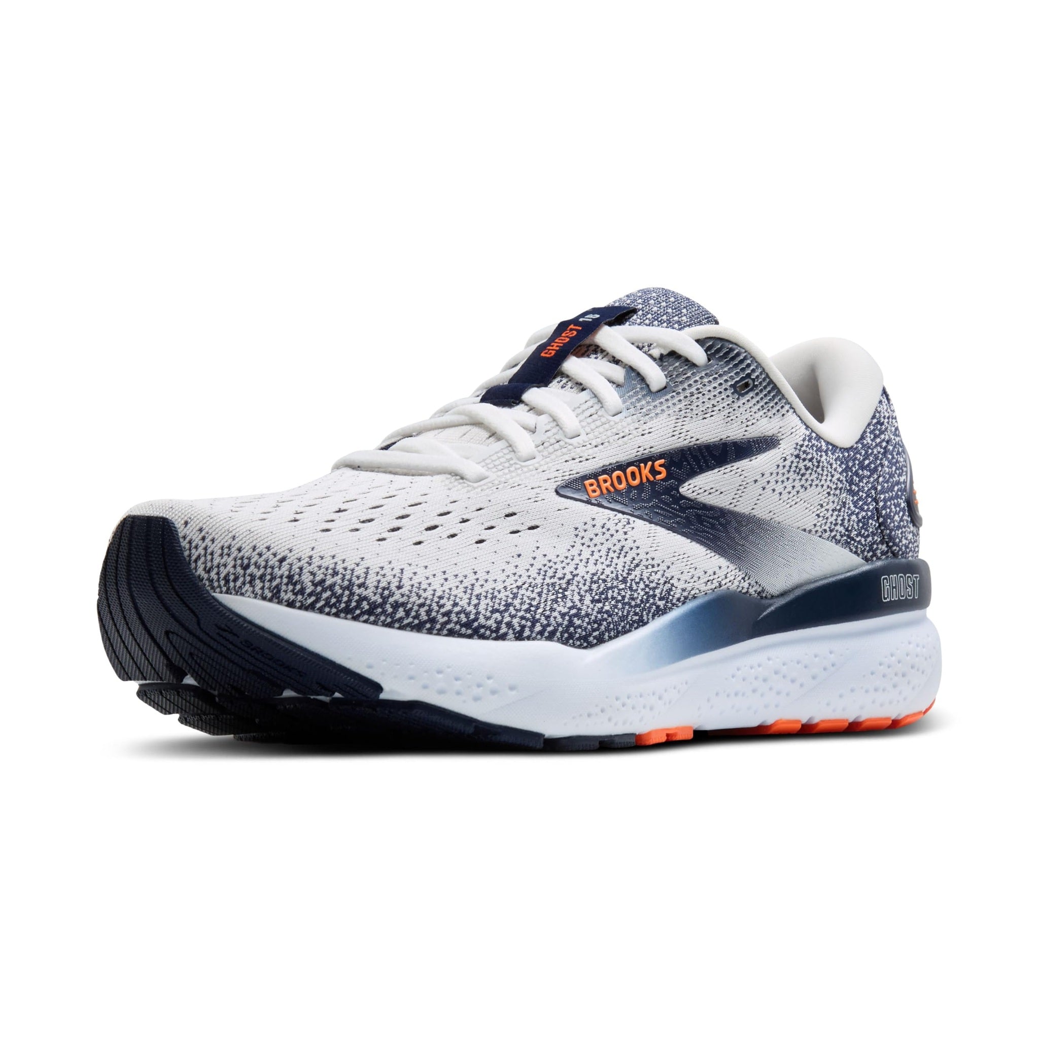 Brooks Men’s Ghost 16 Neutral Running Shoe - White/Peacoat/Orange - 8 Medium