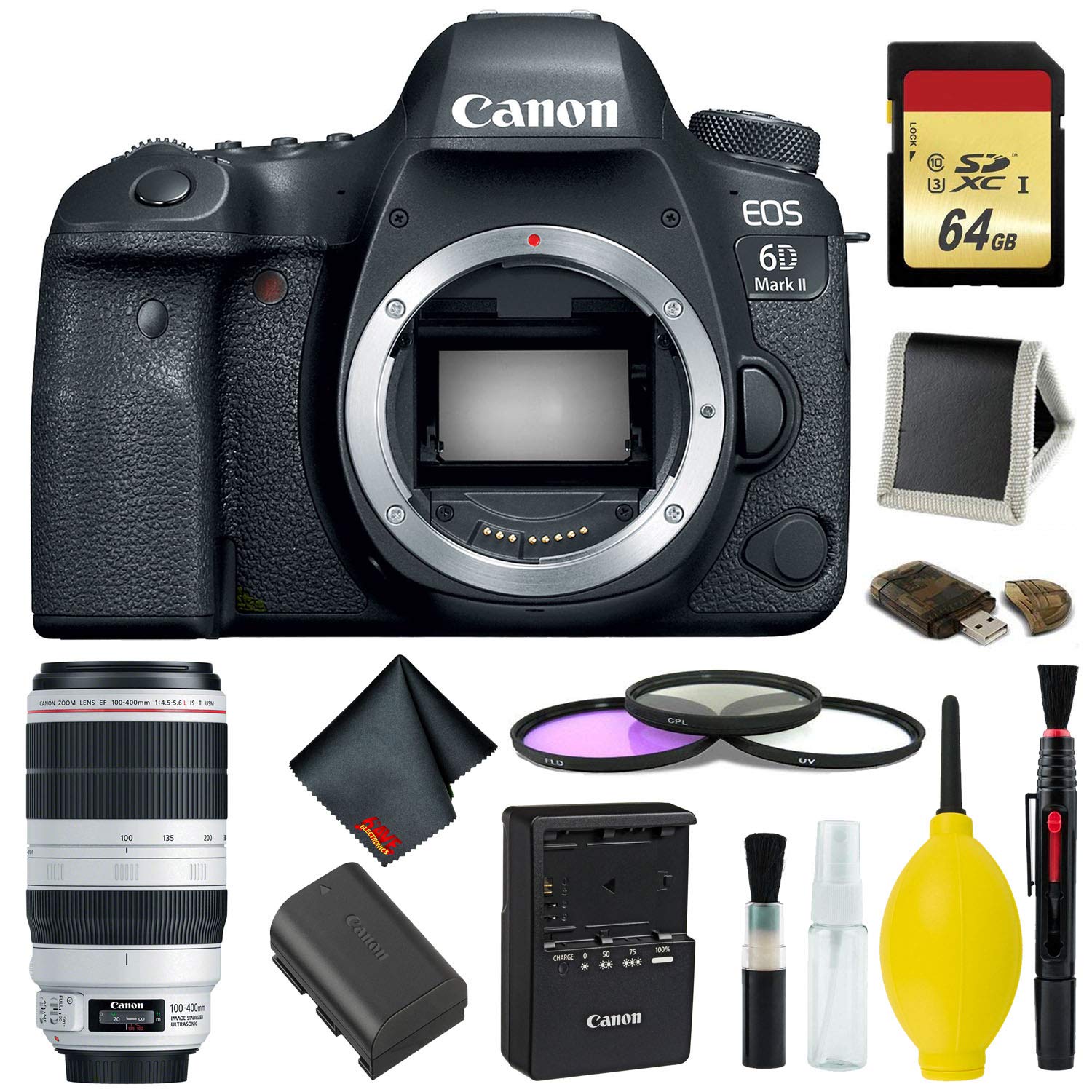 Canon EOS 6D Mark II DSLR Camera Body Only Complete Kit (International Model) w/Canon EF 100-400mm f/4.5-5.6L is II USM