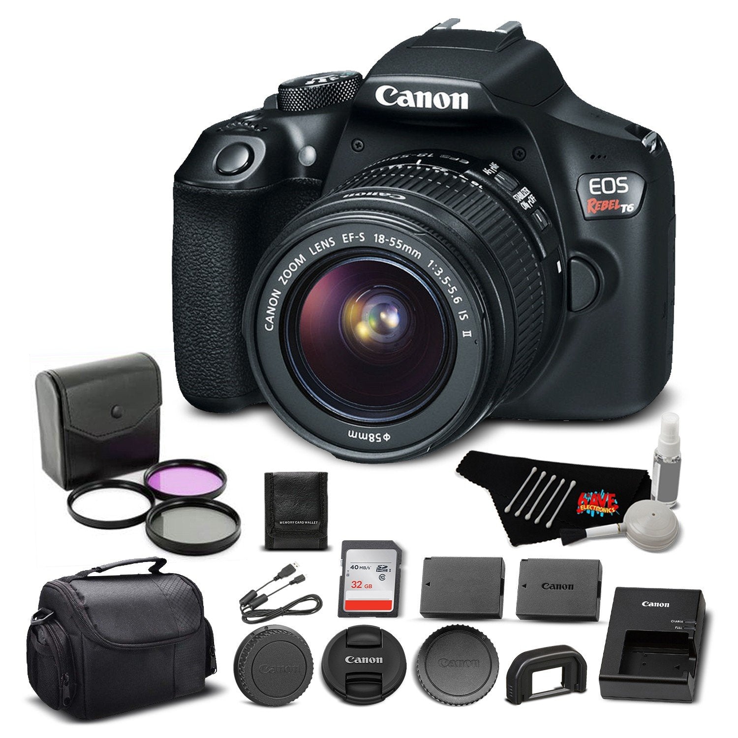 Canon EOS Rebel T6 Digital SLR Camera Bundle with EF-S 18-55mm f/3.5-5.6 IS II Lens with 32GB Memory Card + More