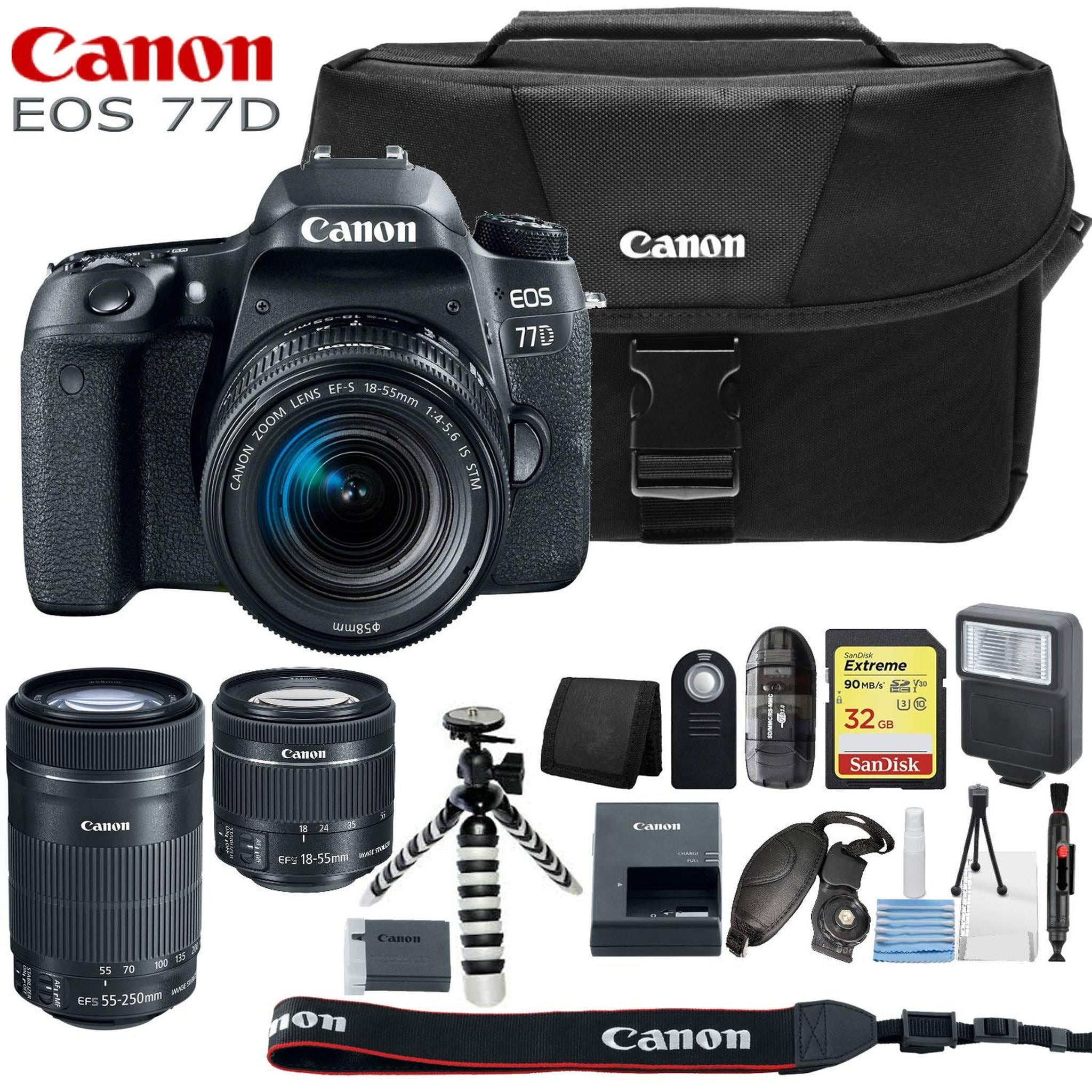Canon EOS 77D Digital SLR Camera with 18-55mm & 55-250mm Lenses and Basic Kit International Model Canon