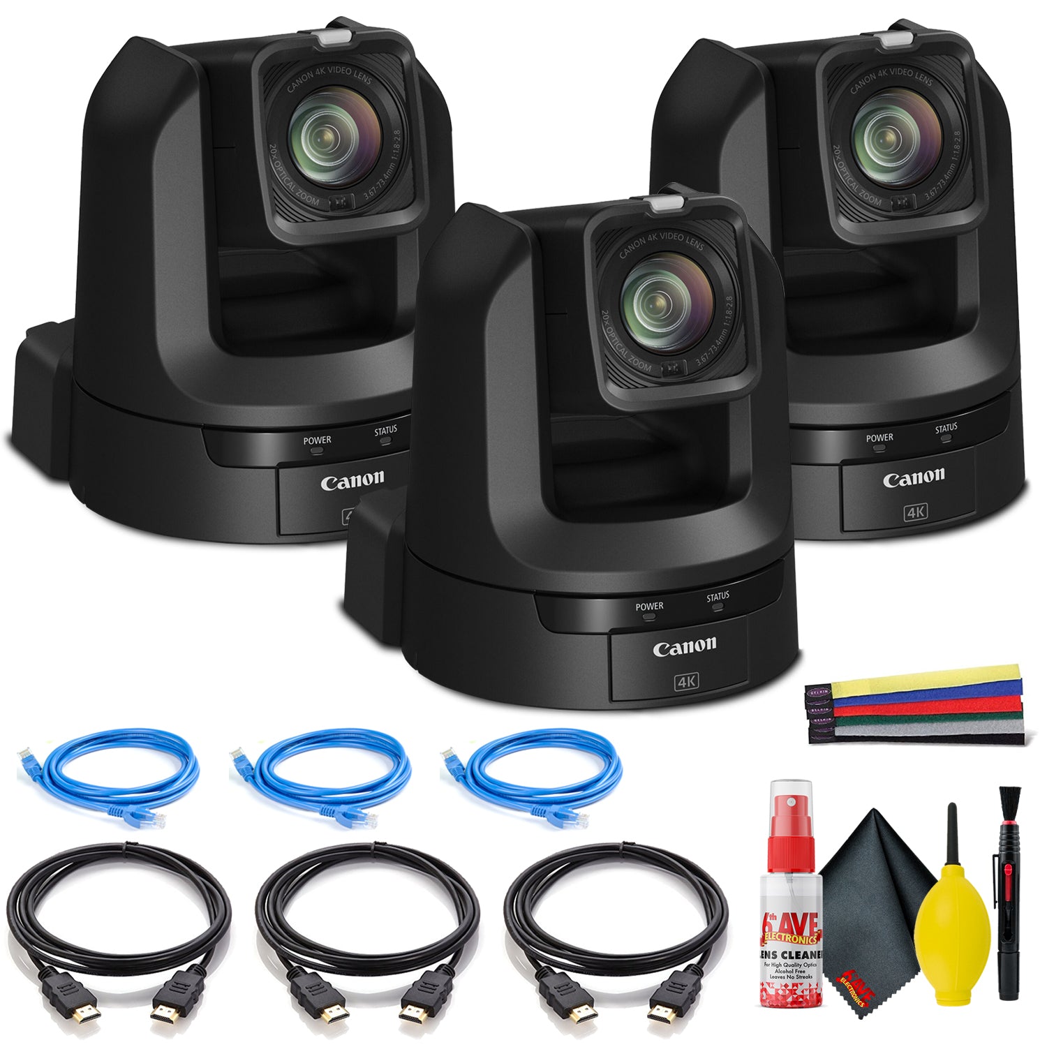 3 x Canon CR-N300 4K NDI PTZ Camera with 20x Zoom Satin Black - Bundle