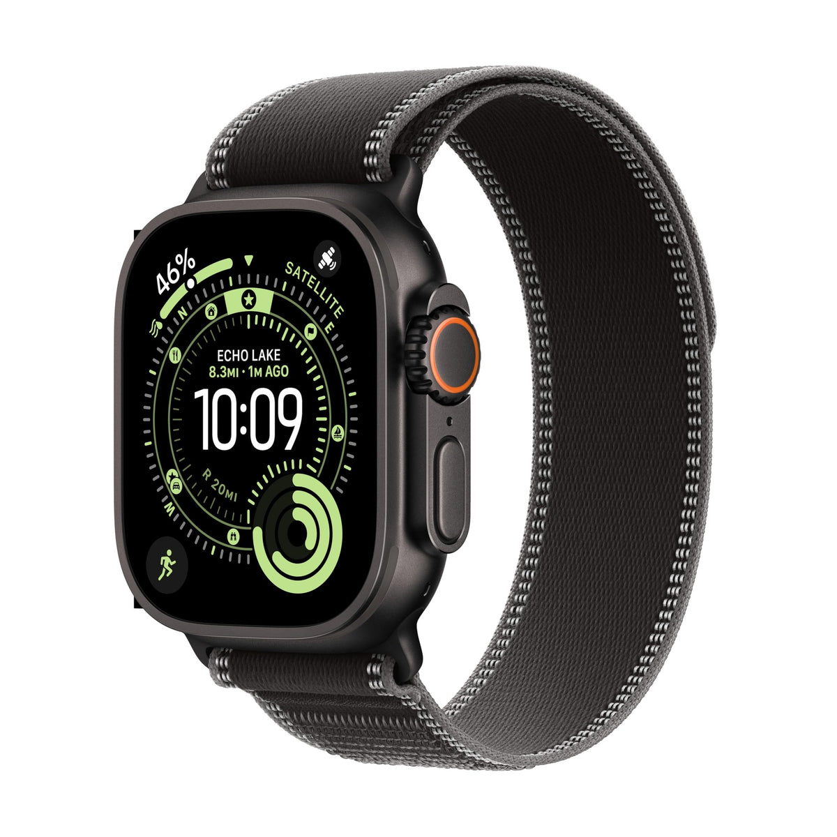 Apple Watch Ultra 3 GPS + Cellular 49mm Running & Multisport Smartwatch w/Rugged Titanium Case w/Black/Charcoal Trail Loop - M/L. Satellite Communications, Advanced Health & Fitness Tracking