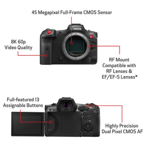 Canon EOS R5 C Mirrorless Camera Body Only , 45 Megapixel CMOS Sensor, Hybrid Full-Frame Cinema Camera, 8K/60P Internal RAW Recording, RF Mount, Black