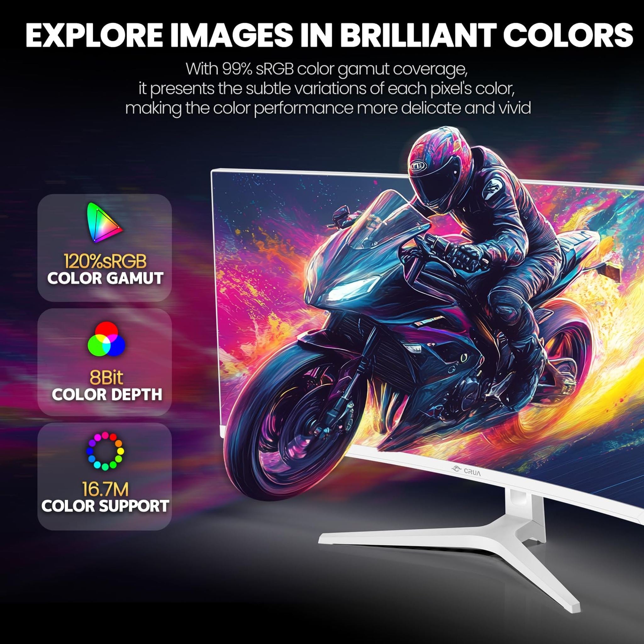 CRUA 34Inch White Gaming Monitor 144hz 21:9 1500R Ultra Wide Curved Monitor, WQHD 3440X1440P 120%sRGB VA Panel Computer Monitor Support AMD Freesync, HDMI 2.0 & DP1.4, Wall Mountable/Tilt Adjustable CRUA