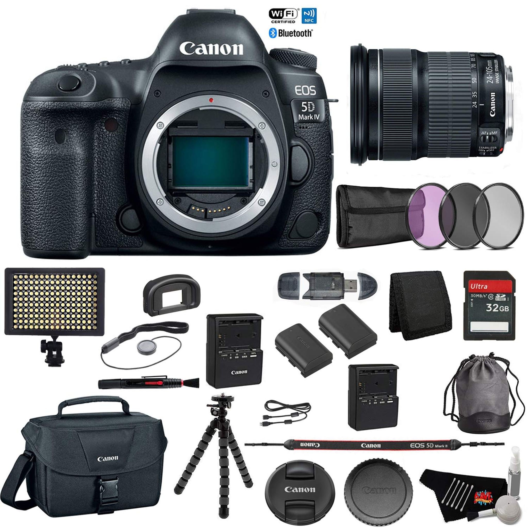 Canon EOS 5D Mark IV Full Frame DSLR Camera Body - Bundle with Canon EF 24-105mm f/3.5-5.6 is STM Lens + Tripod + LED Li Canon