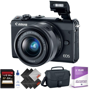 Canon EOS M100 Mirrorless Digital Camera with 15-45mm Lens Black + 64GB Memory Card + 2 Year Accidental Warranty