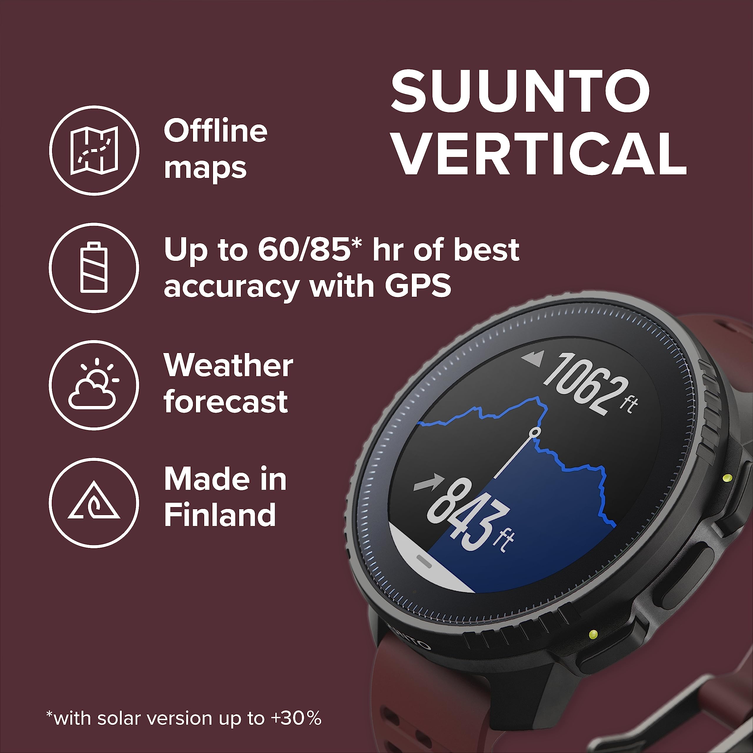 SUUNTO Vertical: Adventure GPS Watch, Large Screen, Offline Maps,