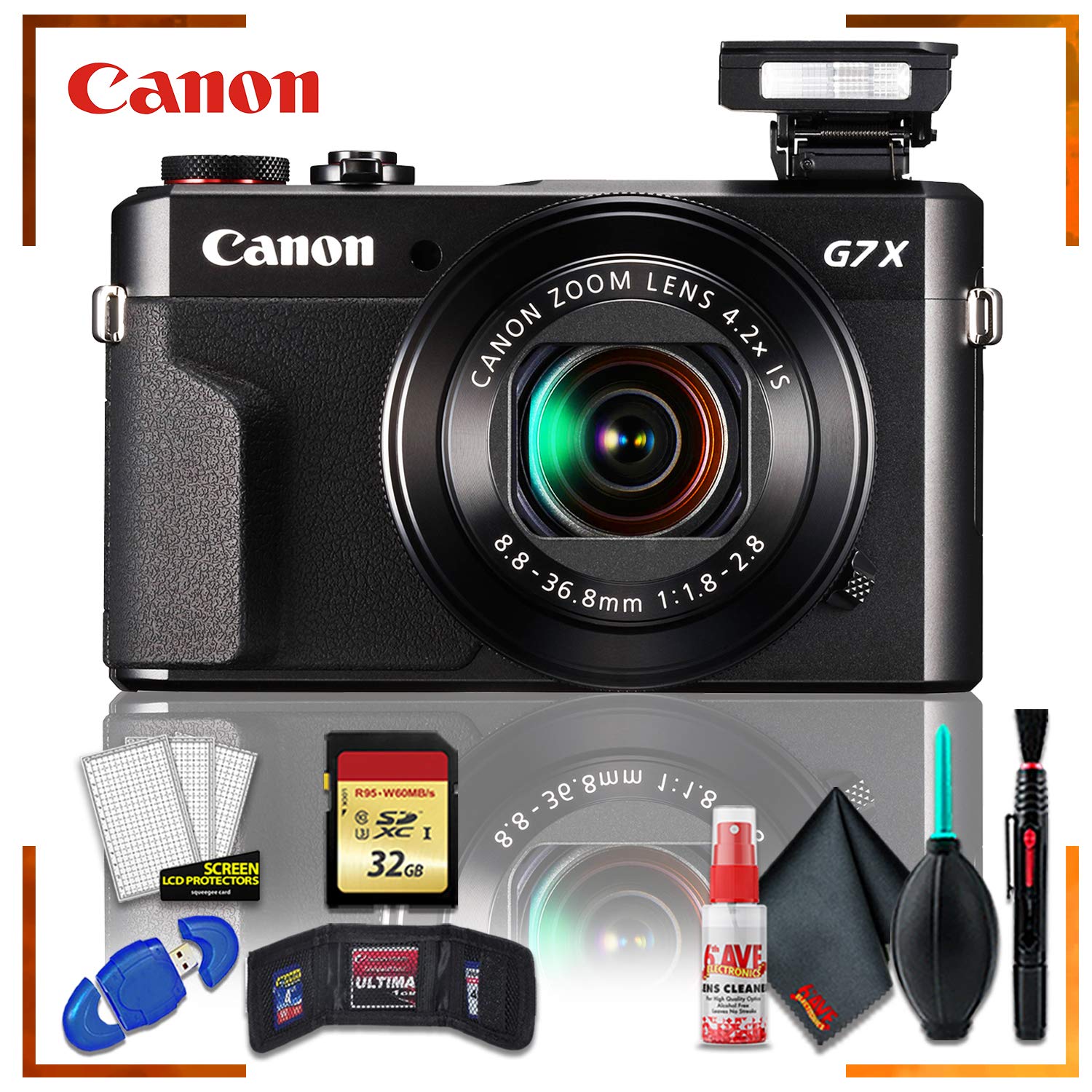 Canon PowerShot G7 X Mark II Digital Camera (Intl Model) + 32gb Memory SD Card Bundle + Cleaning Kit