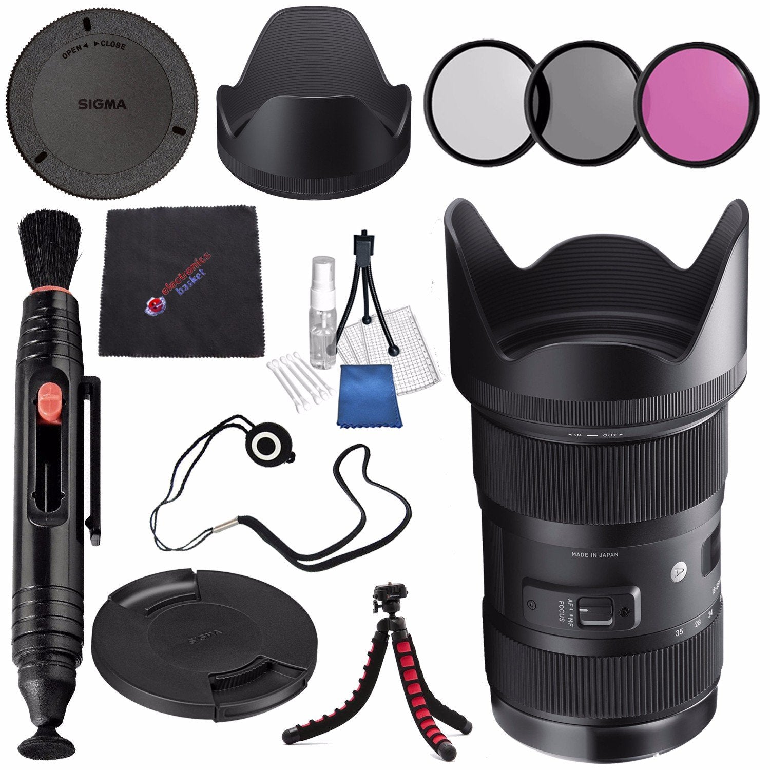 Sigma 18-35mm f/1.8 DC HSM Art Lens for Nikon F #210306 + 72mm 3 Piece Filter Kit + Lens Pen Cleaner + Microfiber Cleaning Cloth + Tripod Bundle
