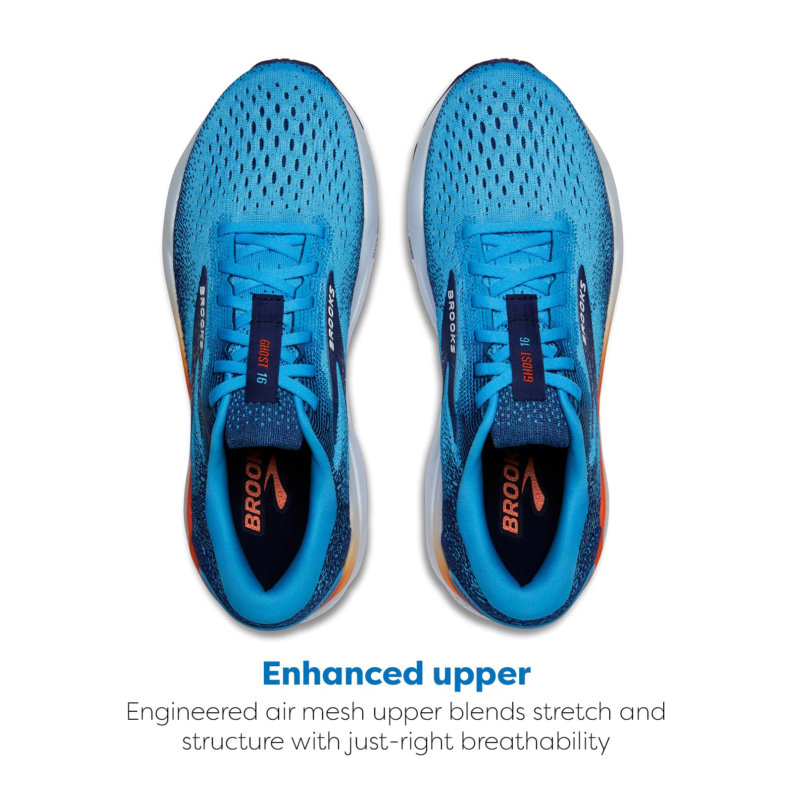 Brooks Men’s Ghost 16 Neutral Running Shoe - Bonnie Blue/Blue Ribbon/Orange - 13 Medium