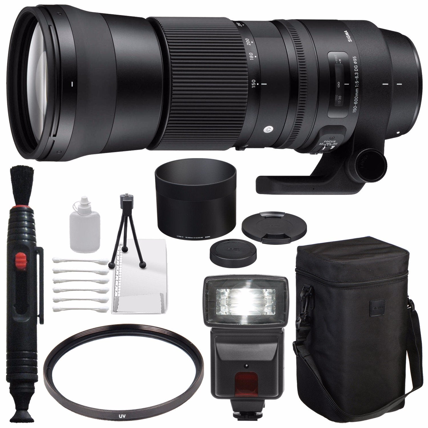 Sigma 150-600mm f/5-6.3 DG OS HSM Contemporary Lens for Canon EF + 95mm UV Filter + Deluxe Cleaning Kit + Lens Cleaning