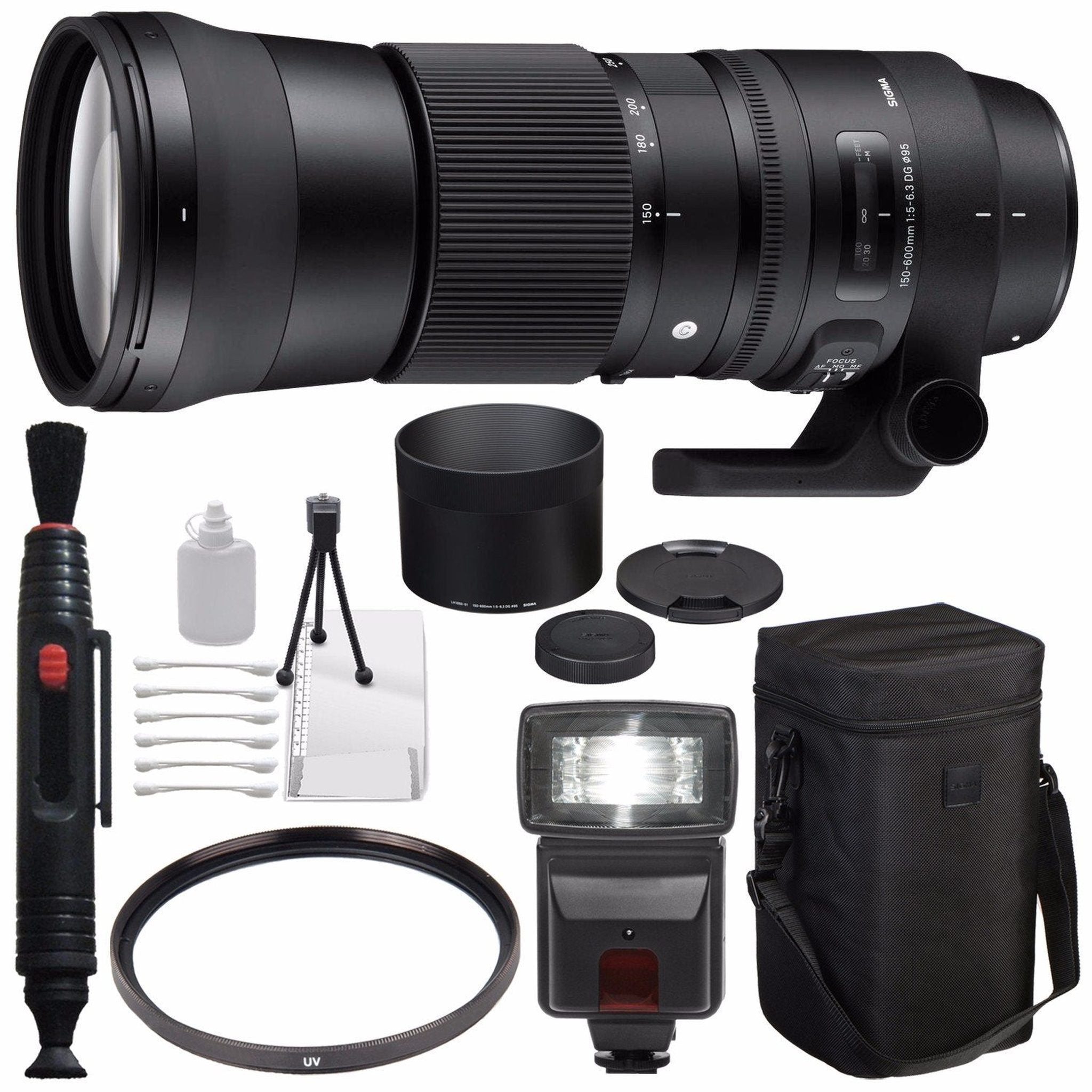 Sigma 150-600mm f/5-6.3 DG OS HSM Contemporary Lens for Nikon F + 95mm UV Filter + Deluxe Cleaning Kit + Lens Cleaning P