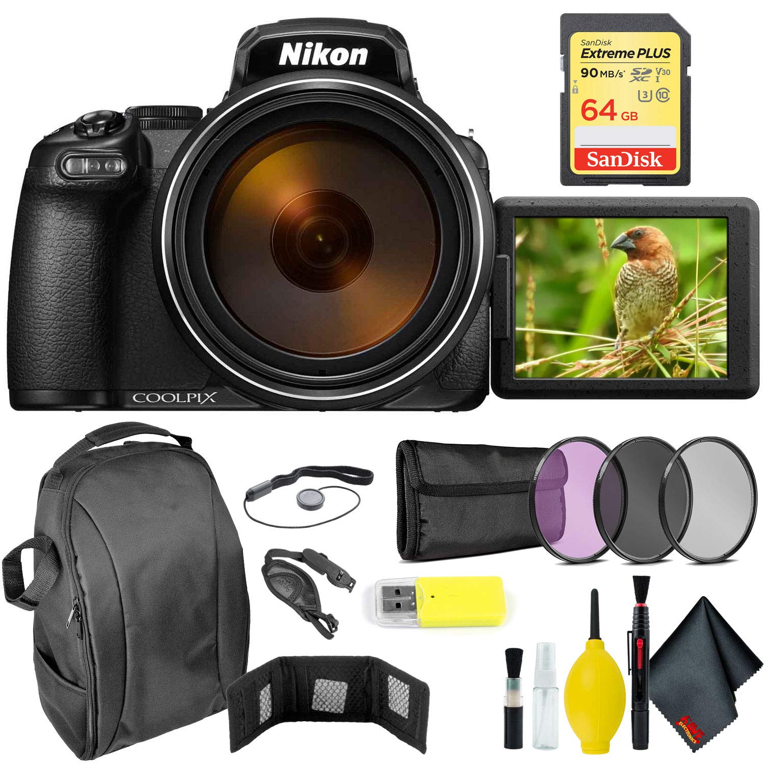 Nikon COOLPIX P1000 Digital Camera + 64GB Sandisk Extreme Memory Card Extreme Bundle International Model