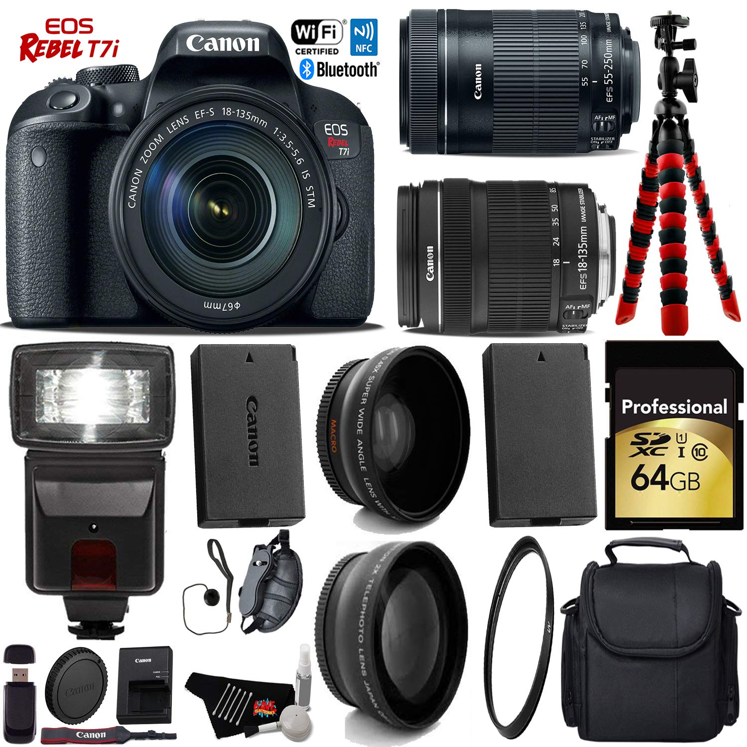 Canon EOS Rebel T7i DSLR Camera + 18-135mm Lens & 55-250mm Lens Bundle 6