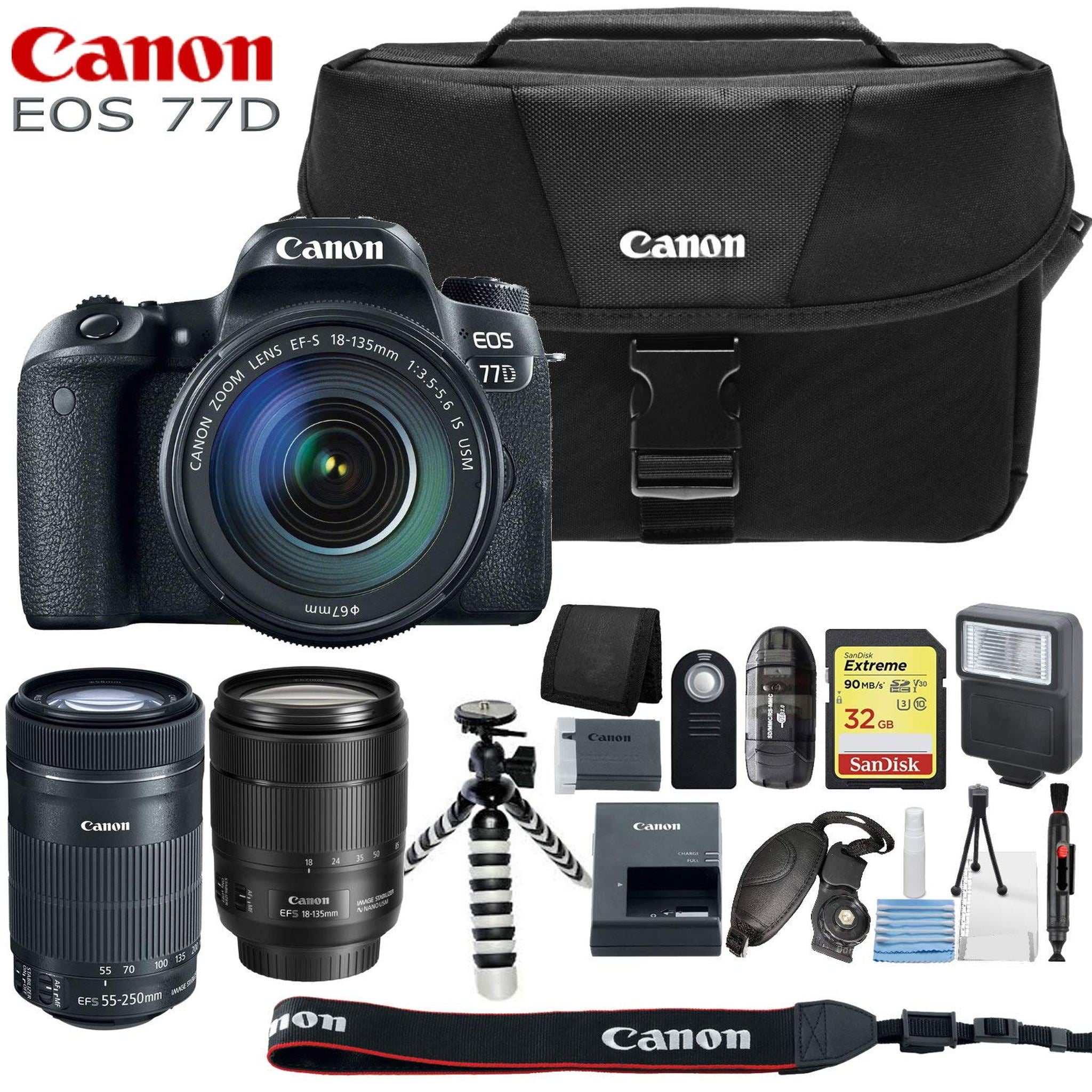 Canon EOS 77D Digital SLR Camera with 18-135mm & 55-250mm Lenses and Basic Kit International Model Canon