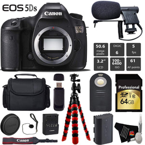 Canon EOS 5DS DSLR Camera Body Only + Wireless Remote + Condenser Microphone + Case + Wrist Strap + Tripod Pro Bundle