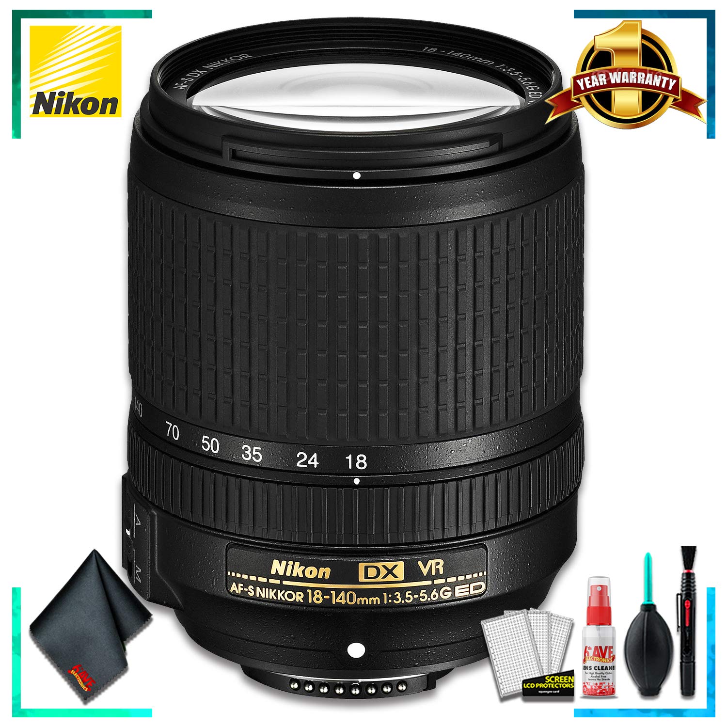 Nikon 18-140MM F/3.5-5.6G ED AF-S DX VR Camera Lens International Model + Cleaning Kit