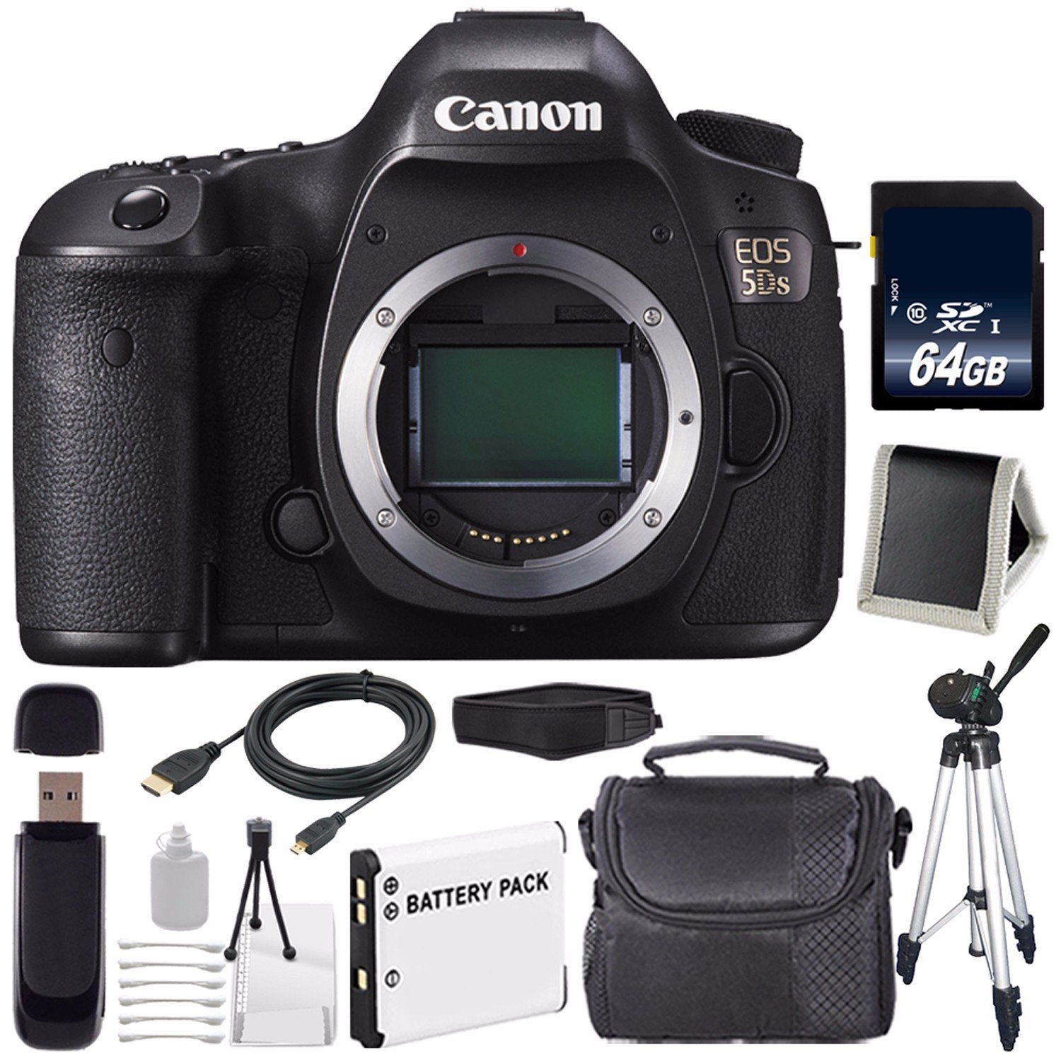 Canon EOS 5DS DSLR Camera International Model 0581C002 + LP-E6 Battery + 64GB Memory Card Bundle
