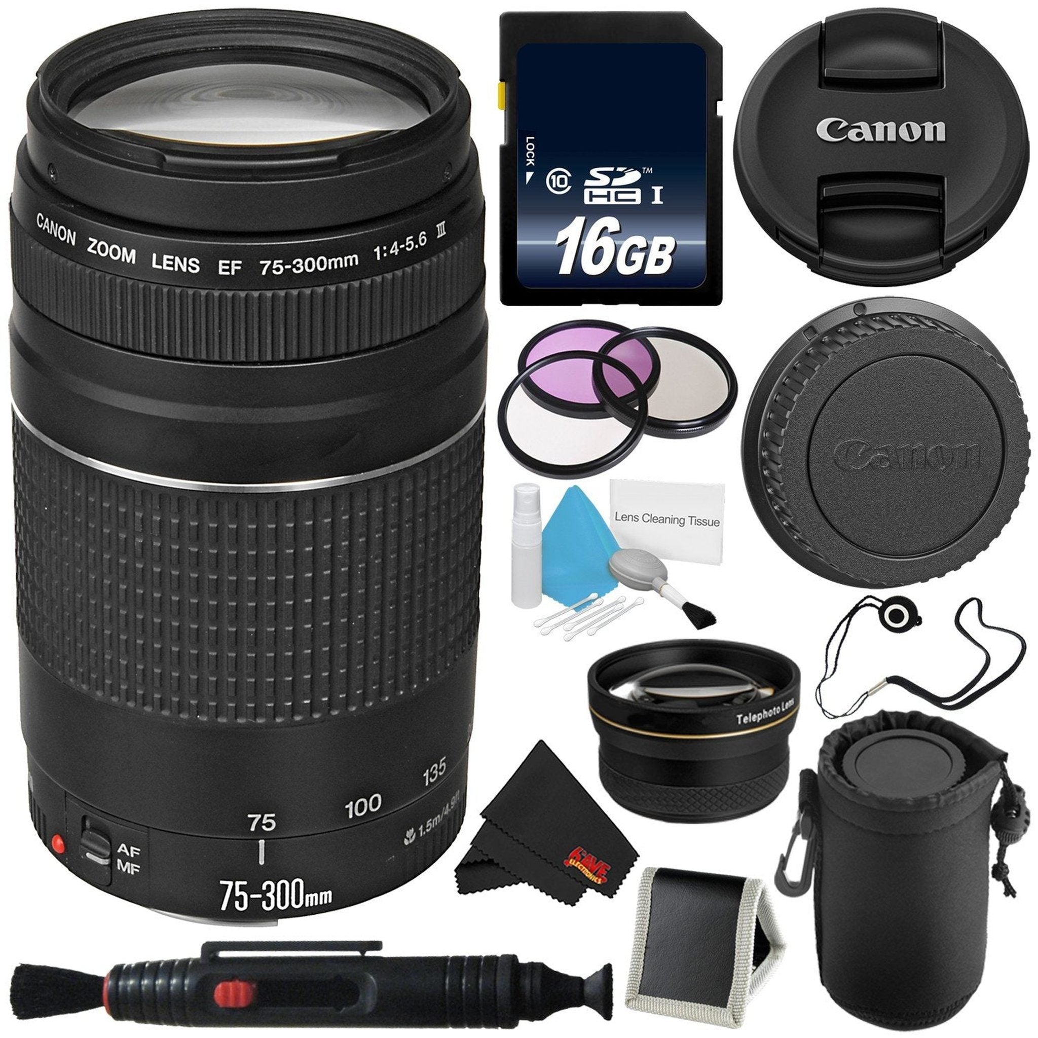 Canon EF 75-300mm f/4-5.6 III Telephoto Zoom Lens 6473A003 + Lens Pen Cleaner + Deluxe Lens Pouch + 58mm 3 Piece Filter Kit + Microfiber Cloth Bundle - Used Canon
