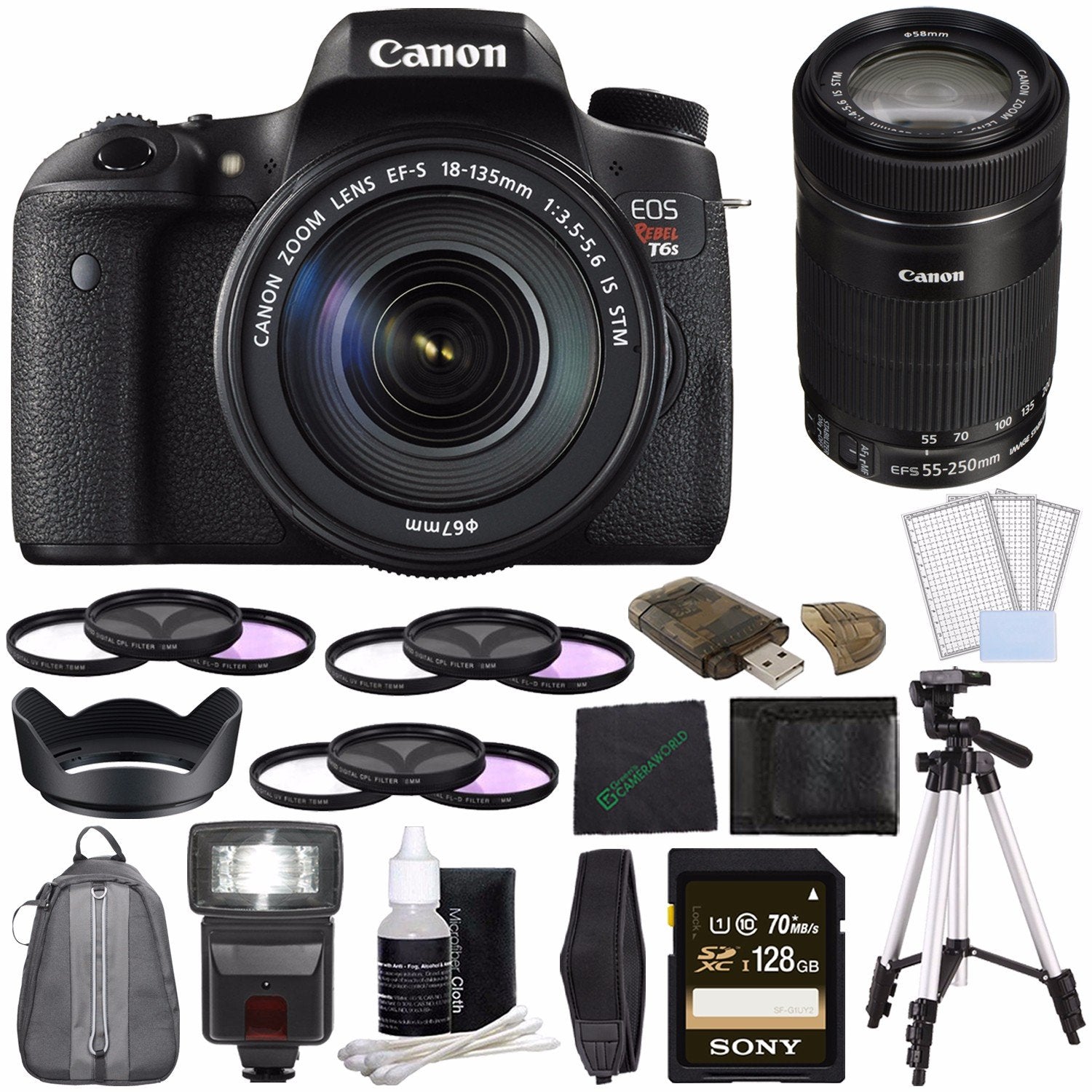 Canon EOS Rebel T6s DSLR Camera with 18-135mm Lens International Version w/Accessories Combo Ultimate Bundle