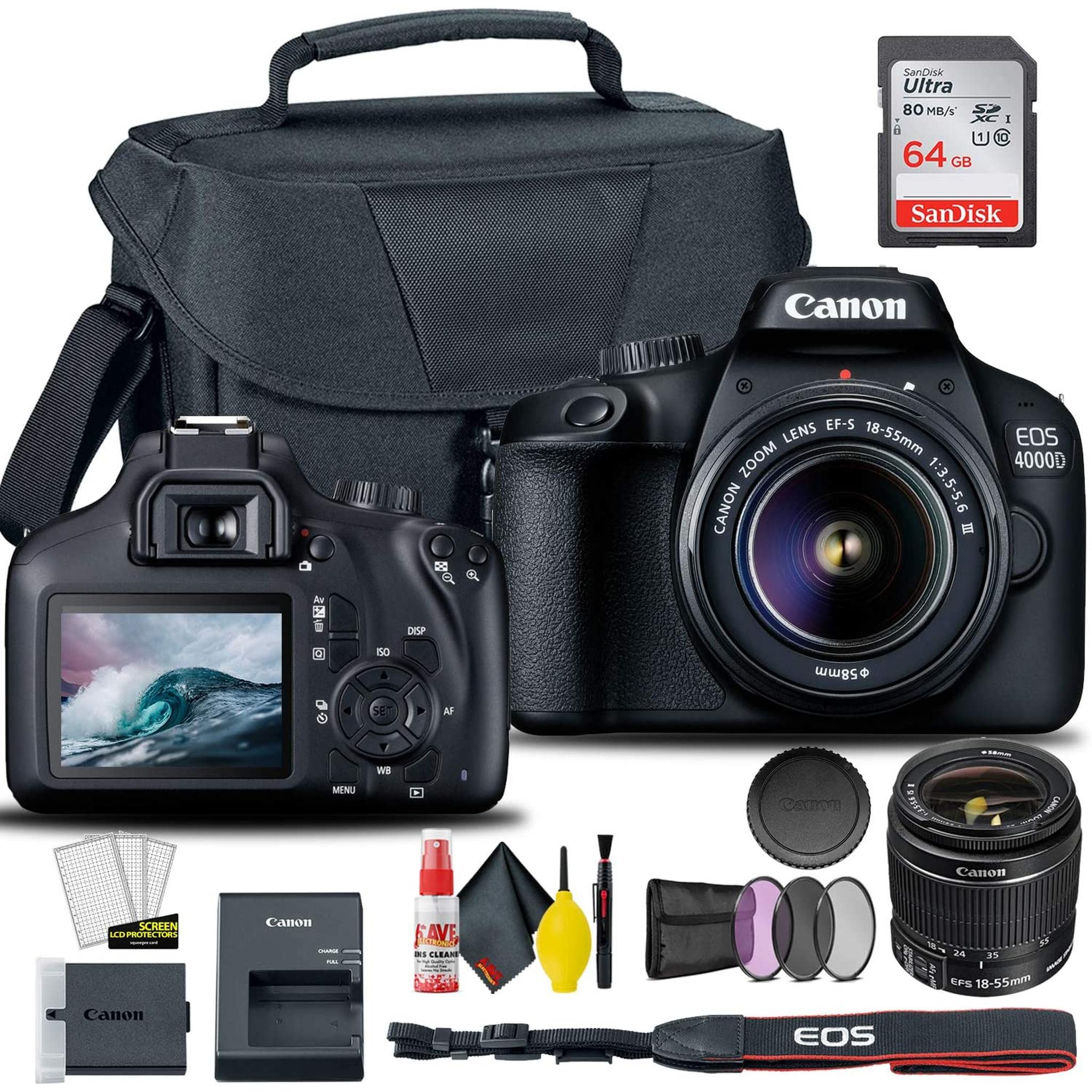 Canon EOS 4000D / Rebel T100 DSLR Camera with 18-55mm Lens 58mm Filters International Bundle Canon