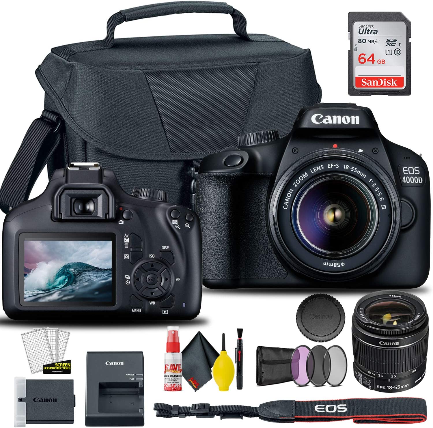 Canon EOS 4000D / Rebel T100 DSLR Camera with 18-55mm Lens 58mm Filters International Bundle