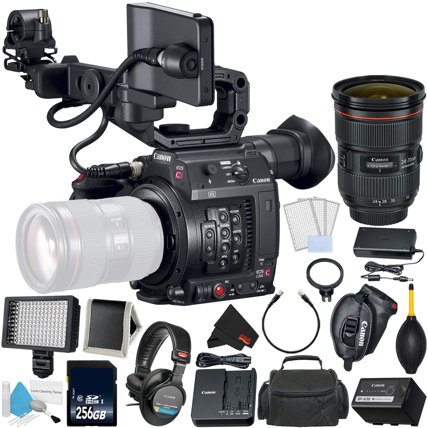 Canon EOS C200 Cinema Camera -EF-Mount International Model 2215C002 Bundle with Canon 24-70 F/2.8L II USM