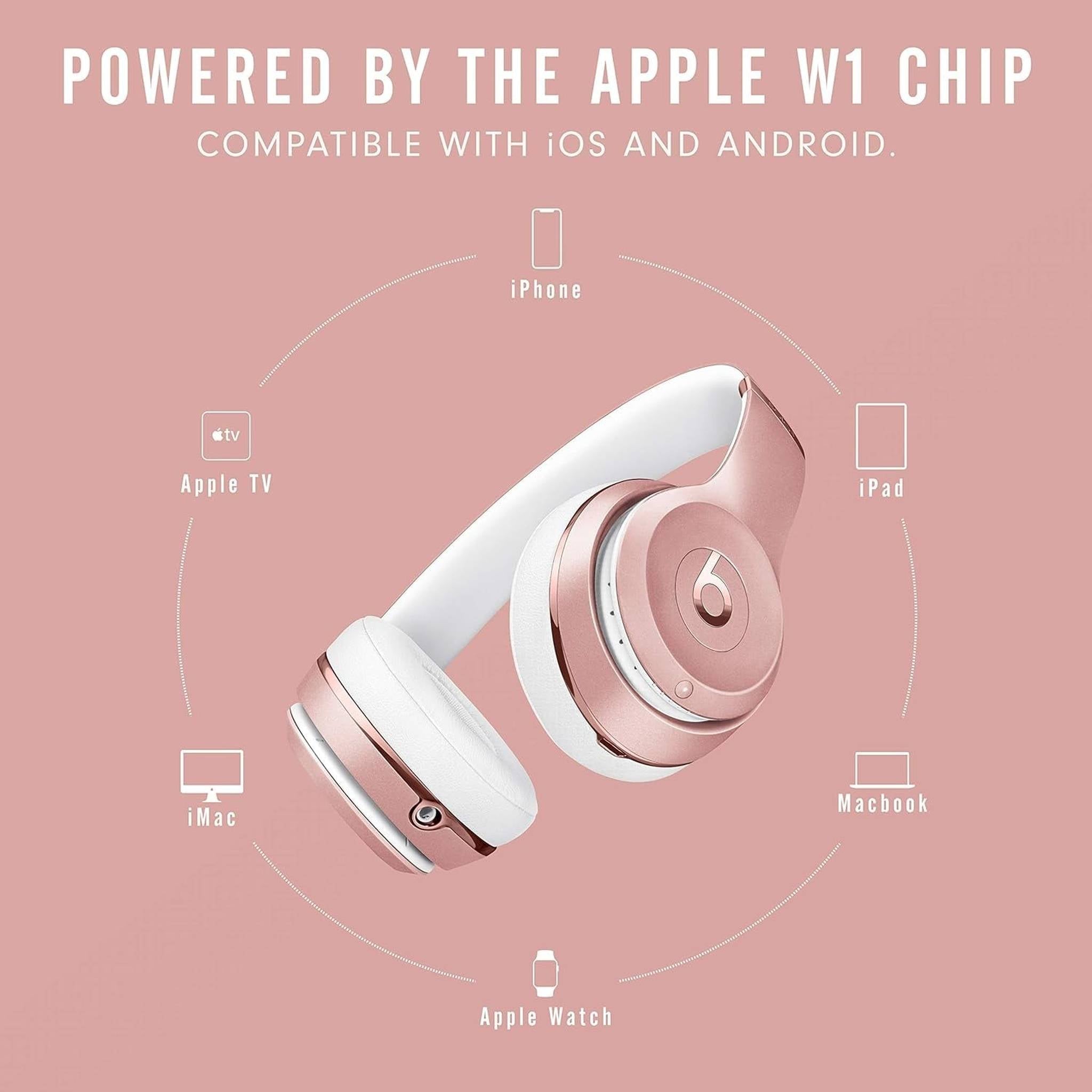 Beats Solo3 Wireless On-Ear Headphones - Apple W1 Headphone Chip, Class 1 Bluetooth, 40 Hours of Listening Time, Built-in Microphone - Rose Gold - Apple