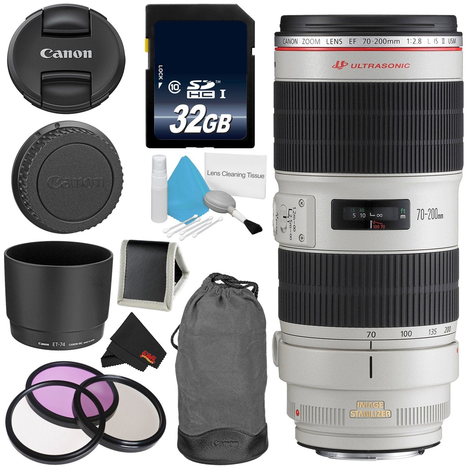 Canon EF 70-200mm f/2.8L IS II USM Telephoto Zoom Lens Bundle for Canon SLR Digital Cameras Intl Model - Advanced
