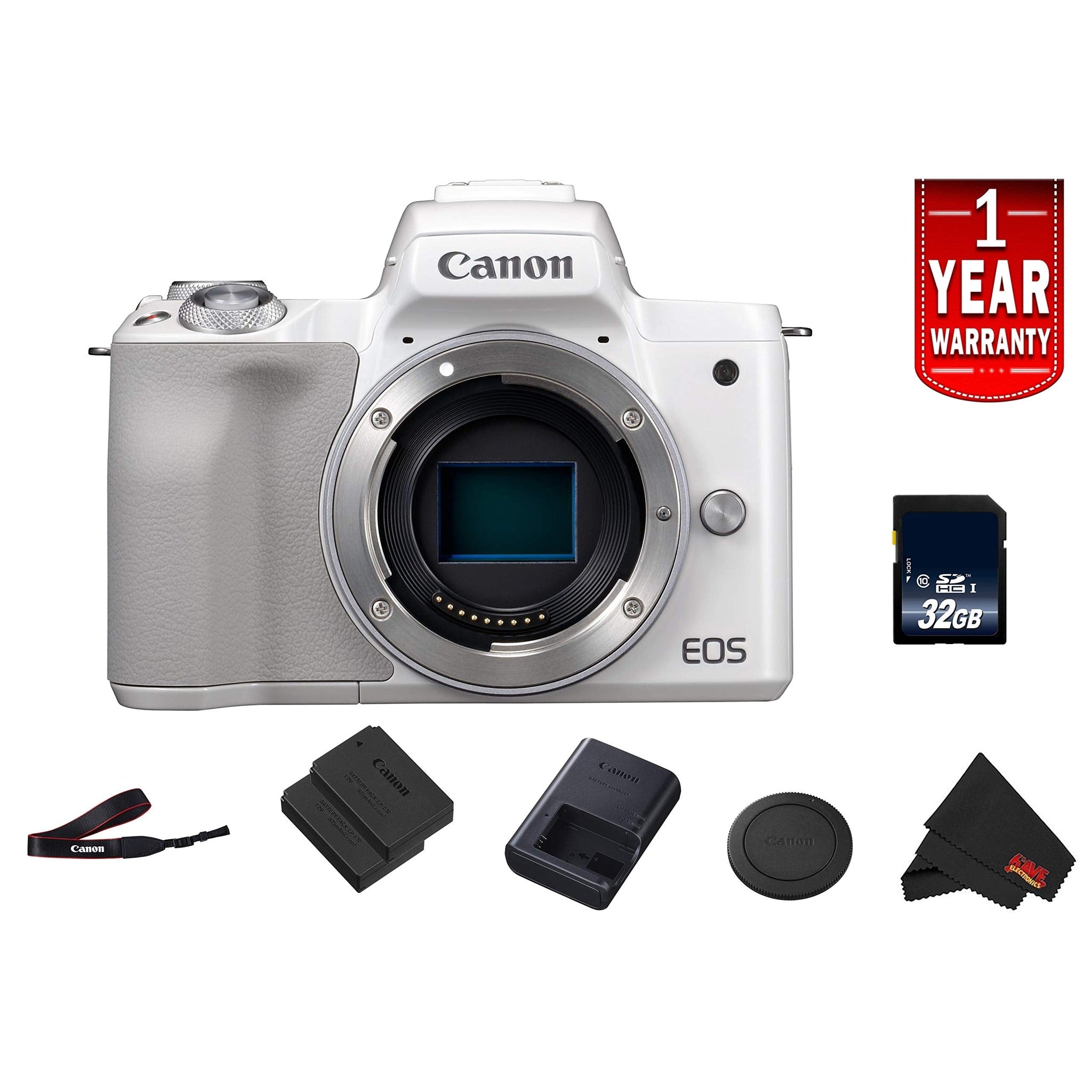 Canon EOS M50 Mirrorless Digital Camera International Model White Body Starter Bundle