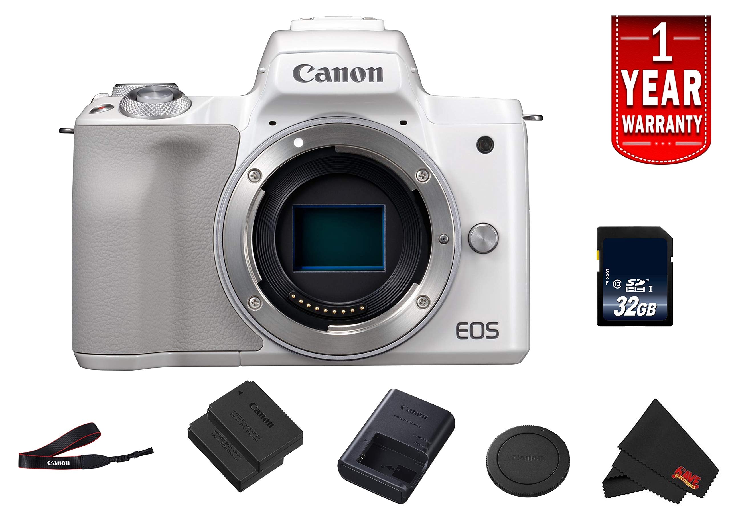 Canon EOS M50 Mirrorless Digital Camera International Model White Body Starter Bundle