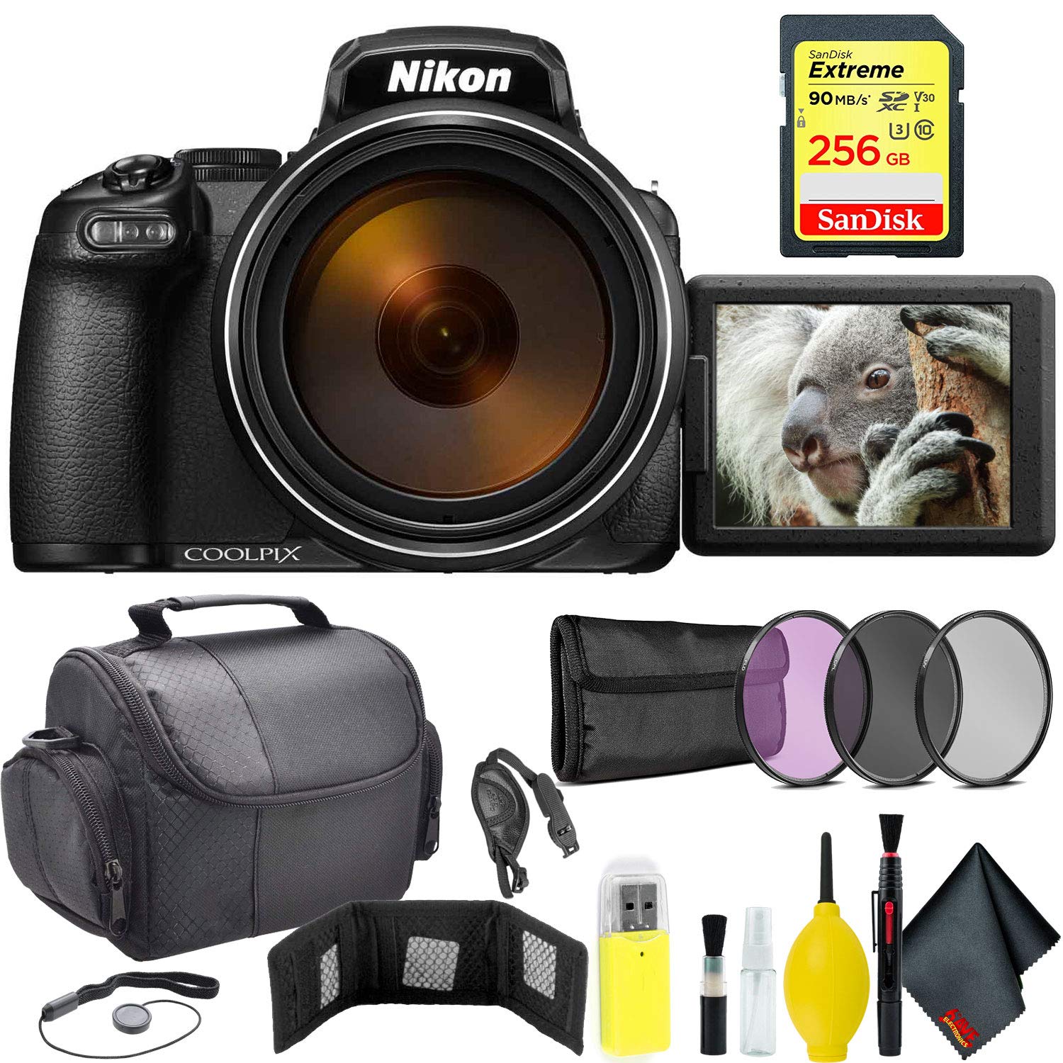 Nikon COOLPIX P1000 Digital Camera + 256GB Sandisk Extreme Memory Card Travel Bundle International Model