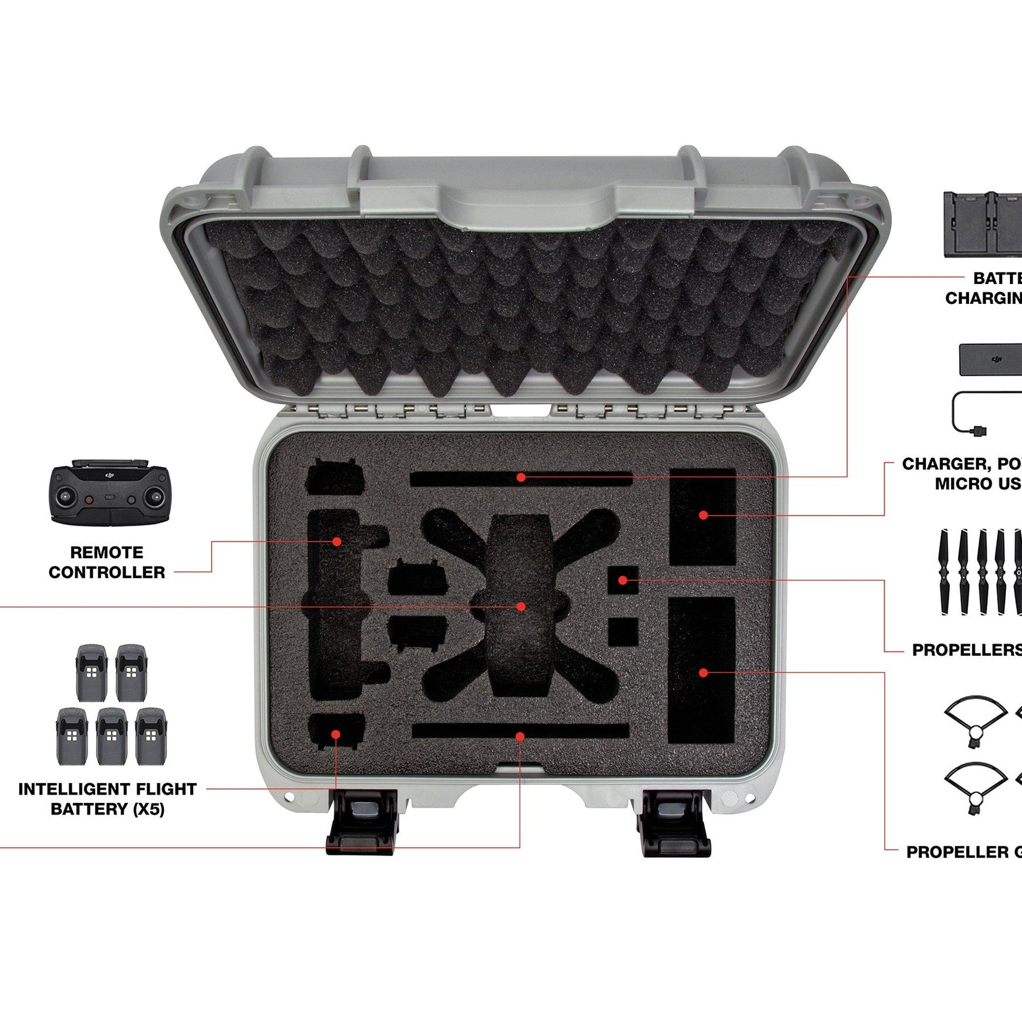 Nanuk 915 Waterproof Hard Drone Case with Custom Foam Insert for DJI Spark Flymore - Silver - Used Nanuk