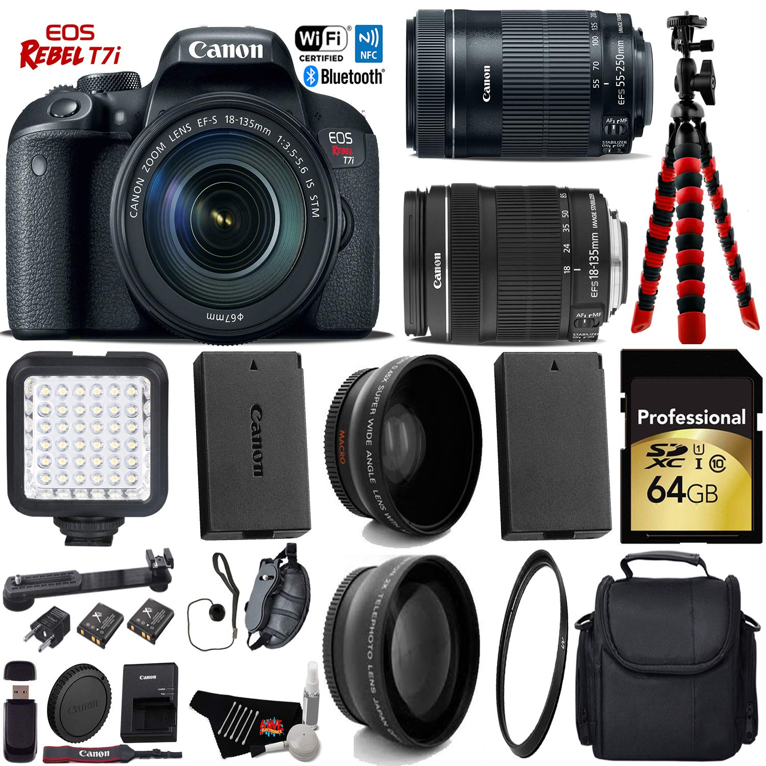 Canon EOS Rebel T7i DSLR Camera + 18-135mm Lens & 55-250mm Lens Bundle 6