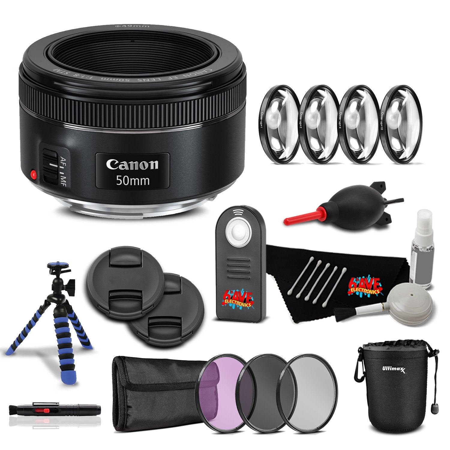 Canon EF 50mm f/1.8 STM Lens Professional Kit International Model Bundle