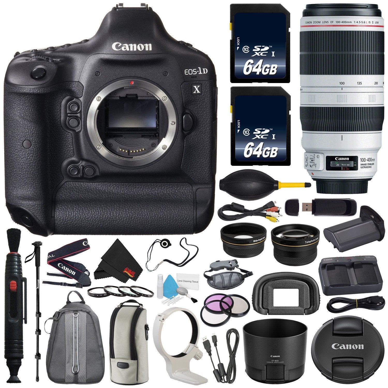 6Ave Canon EOS-1D X DSLR Camera International Version (No Warranty) + Canon EF 100-400mm L is II USM Lens +