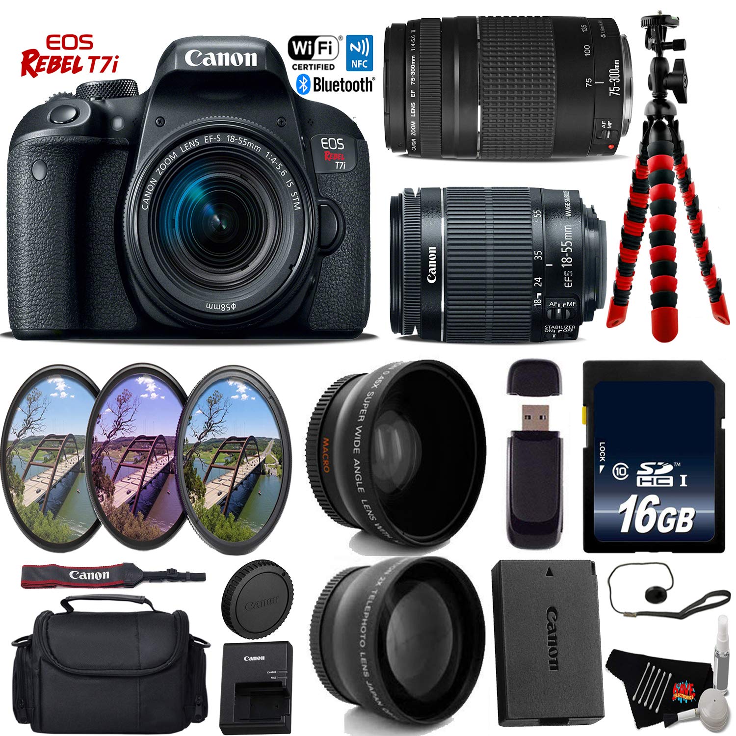 Canon EOS Rebel T7i DSLR Camera + 18-55mm Lens & 75-300mm Lens Bundle
