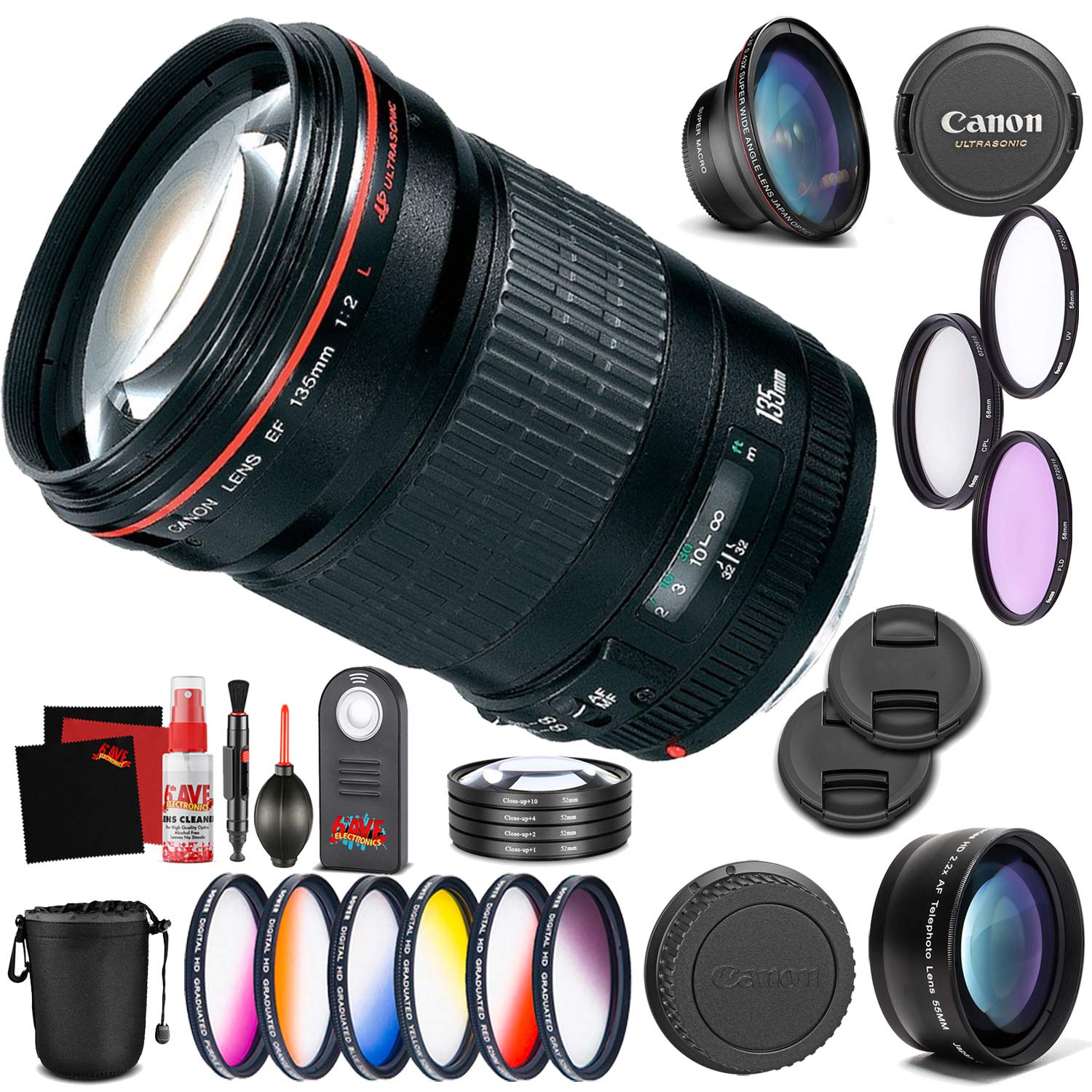 Canon EF 135mm f/2L USM Lens Professional Kit International Model