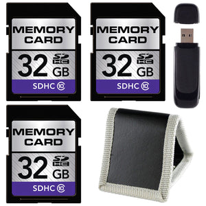 32GB SDHC Class 10 Memory Card 3-Pack + SD Card USB Reader + Memory Card Wallet Bundle