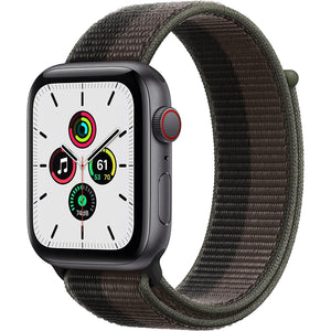 Apple Watch SE 1st Generation GPS + Cellular Smartwatch with 44mm Space Gray Aluminum Case and Tornado Gray/Wolf Gray Sport Loop. Waterproof - Used Apple