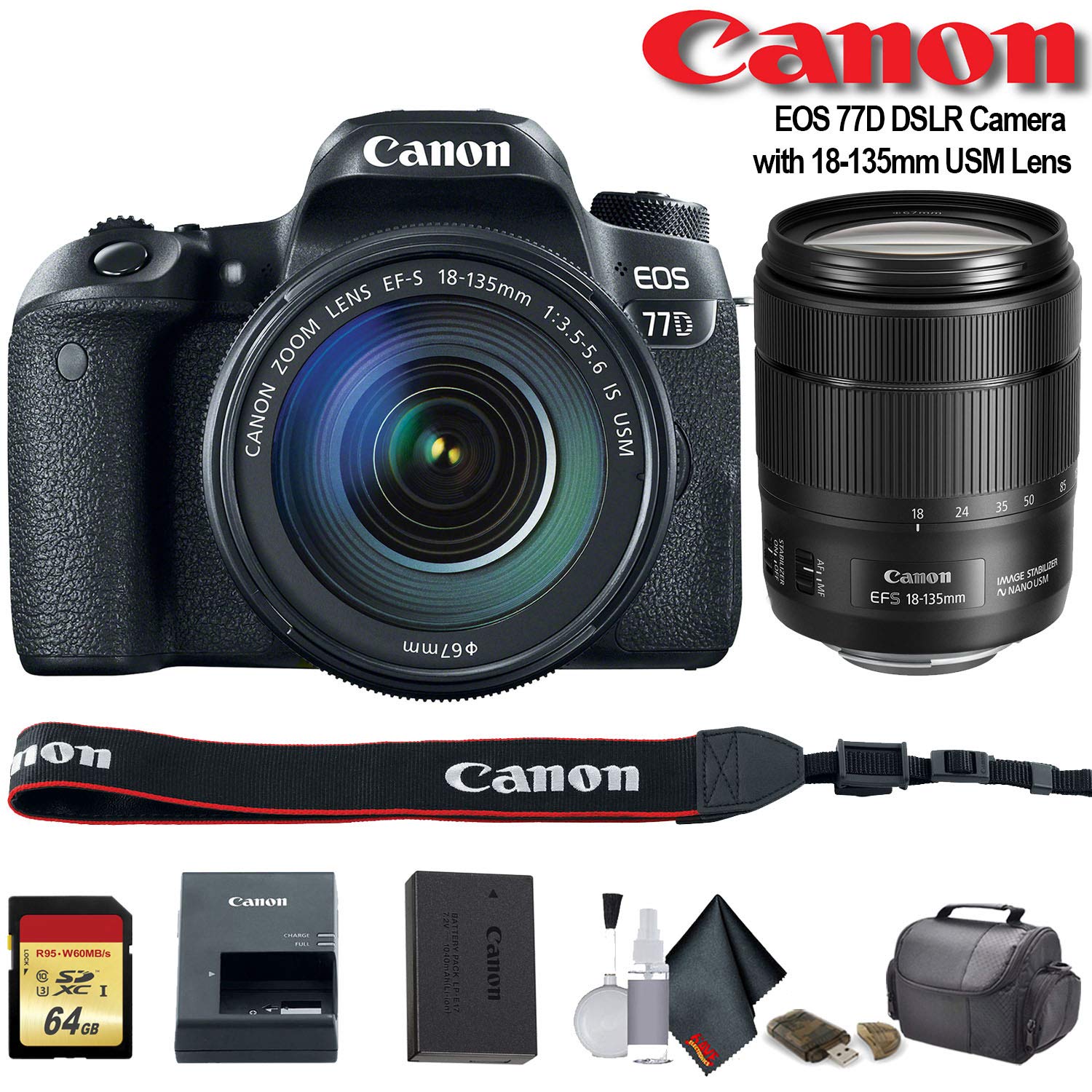 Canon EOS 77D DSLR Camera with 18-135mm USM Lens International Model 1892C002 - Starter Bundle