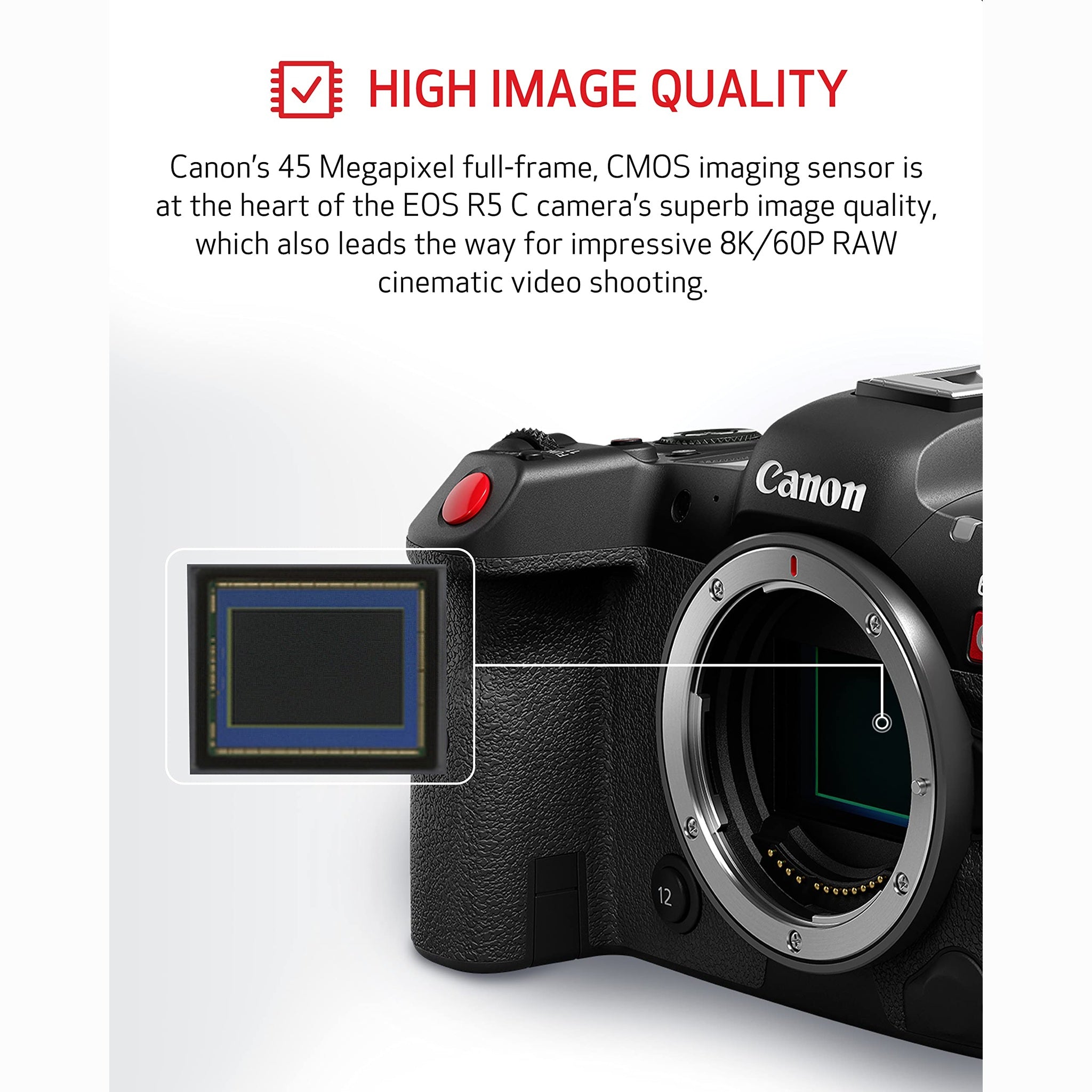 Canon EOS R5 C Mirrorless Camera Body Only , 45 Megapixel CMOS Sensor, Hybrid Full-Frame Cinema Camera, 8K/60P Internal RAW Recording, RF Mount, Black