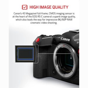 Canon EOS R5 C Mirrorless Camera Body Only , 45 Megapixel CMOS Sensor, Hybrid Full-Frame Cinema Camera, 8K/60P Internal RAW Recording, RF Mount, Black