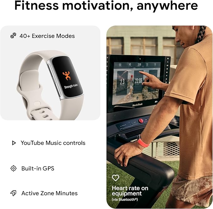 Fitbit Charge 6 Fitness Tracker with Heart Rate, GPS, Premium Membership, Health Tools, - Porcelain/Silver (S & L Bands Included) - Reconditioned