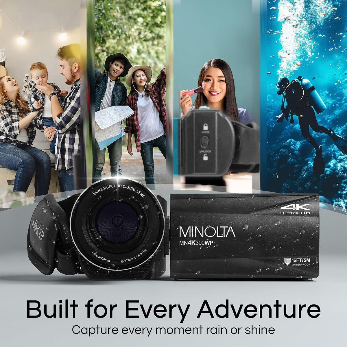 Minolta MN4K300WP 4K Ultra HD / 56 MP Waterproof Camcorder - Black