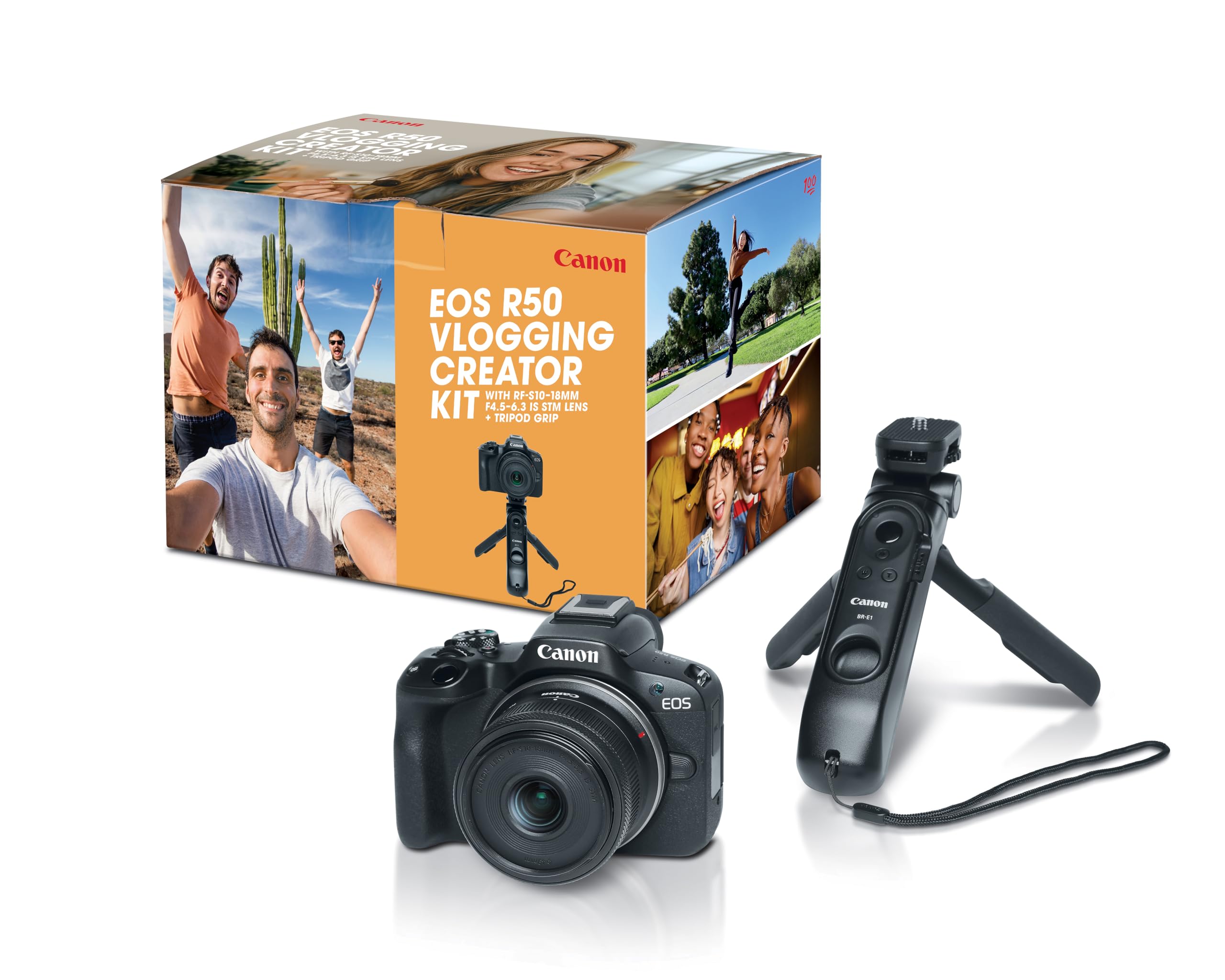 Canon EOS R50 Vlogging Creator Kit, Hybrid Mirrorless Camera with RF-S10-18mm F4.5-6.3 IS STM Lens and Tripod Grip, Wide-angle Lens, 24.2 MP CMOS (APS-C) Sensor, Vlogging Camera, Black