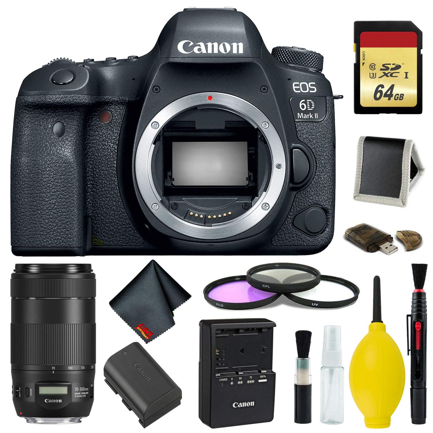 Canon EOS 6D Mark II DSLR Camera Body Only Complete Kit (International Model) w/Canon EF 70-300mm f/4-5.6 is II USM Lens